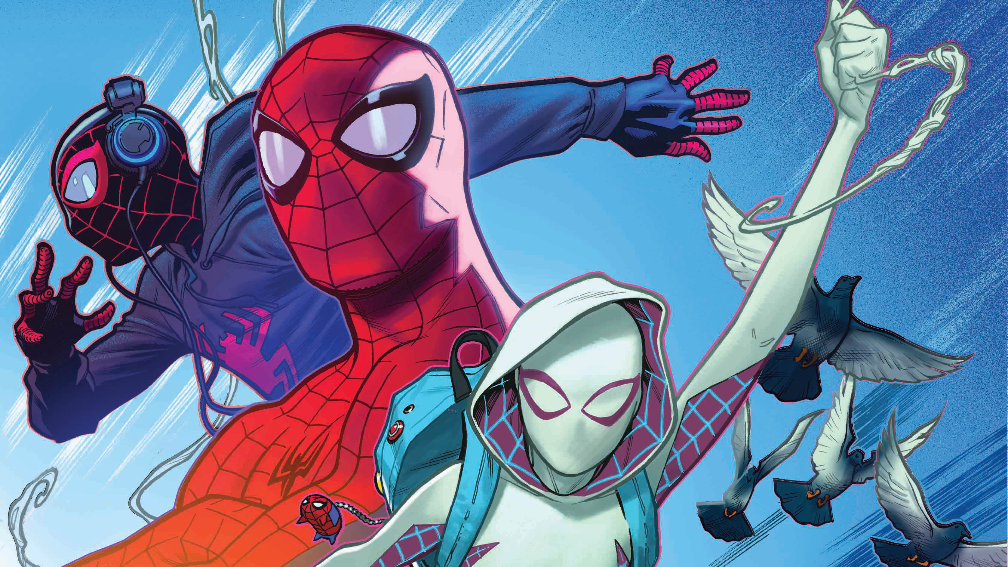 Laden Sie das Comics, Spider Man, Peter Parker, Meilen Morales, Spider Gwen-Bild kostenlos auf Ihren PC-Desktop herunter