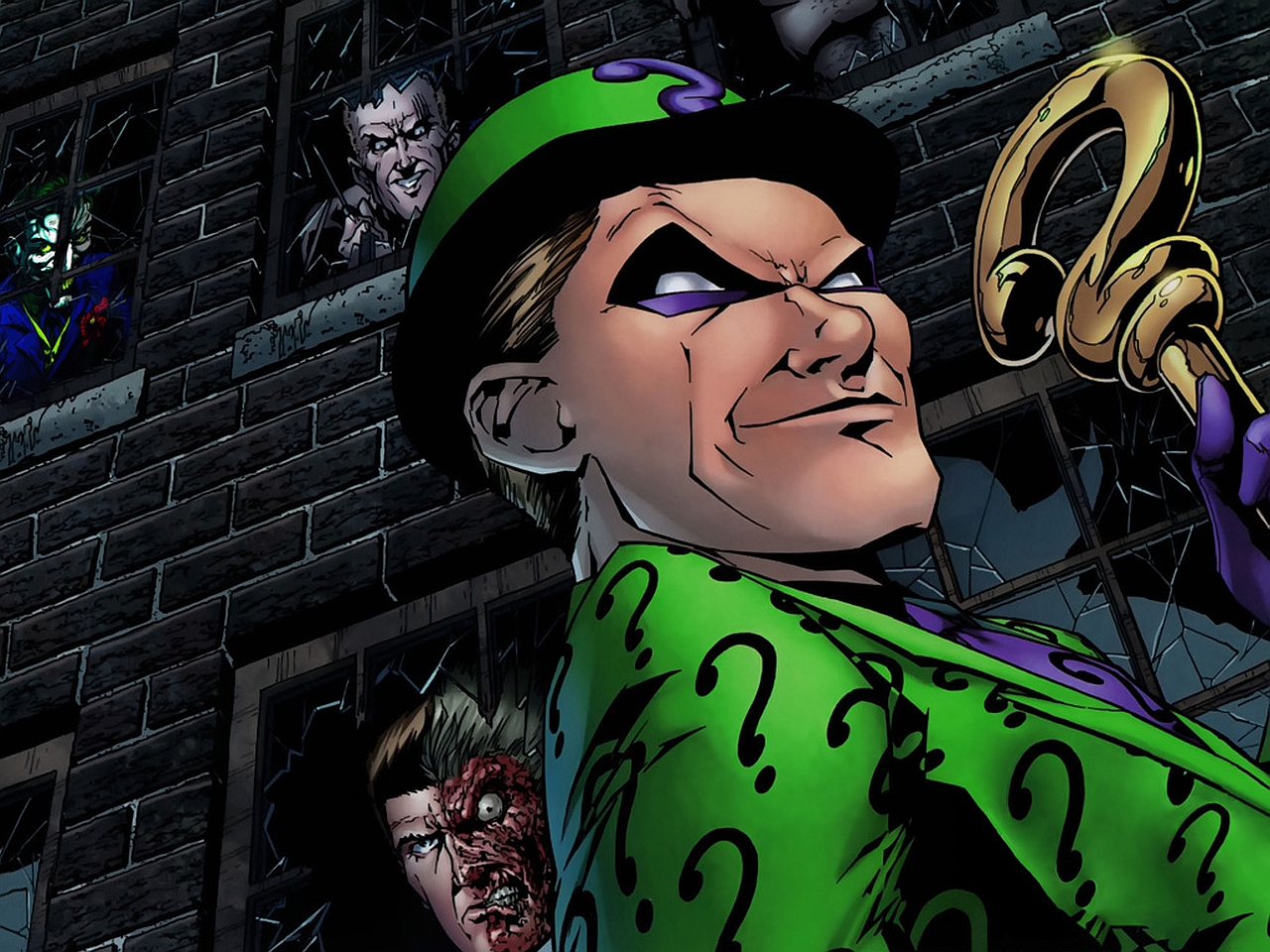 comics, batman, joker, riddler (dc comics), two face