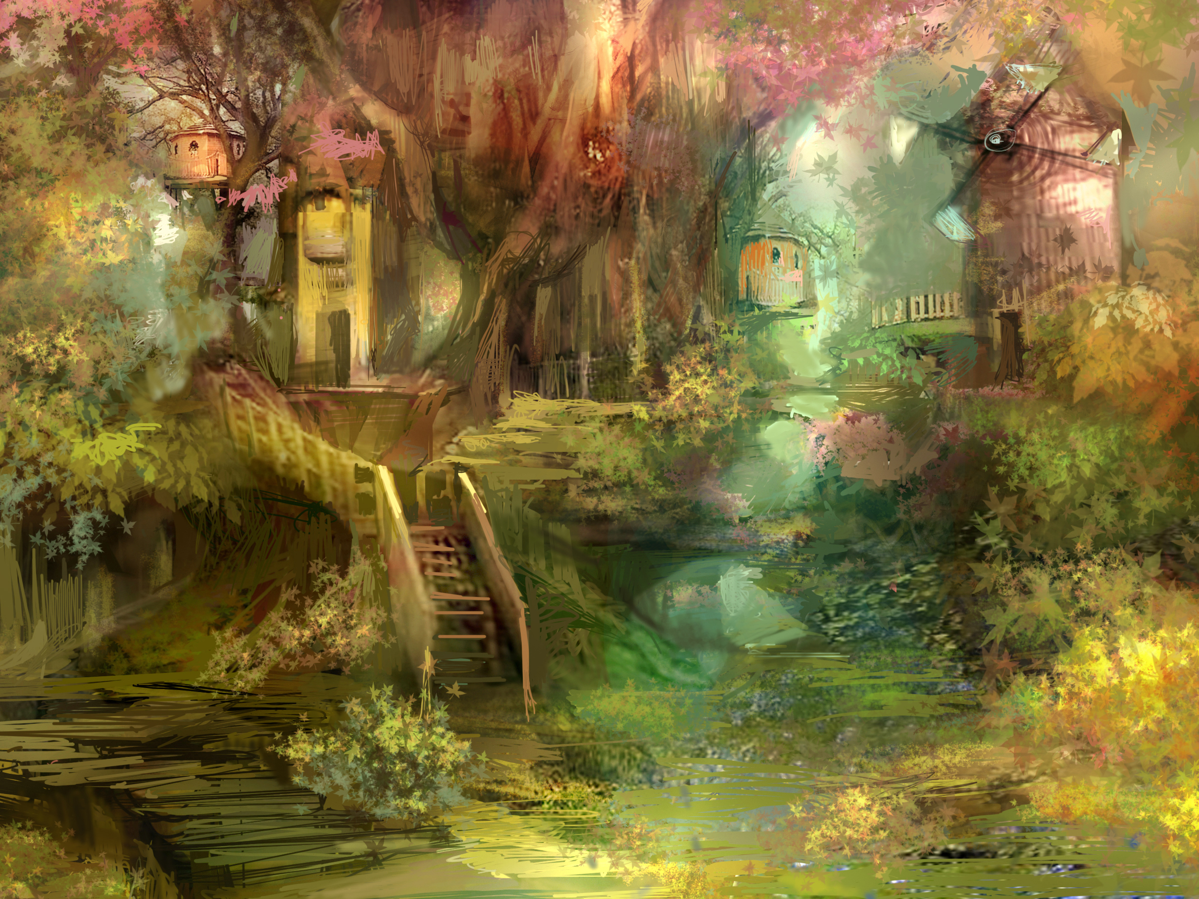 Download mobile wallpaper Forest, House, Artistic, Windmill, Magical for free.