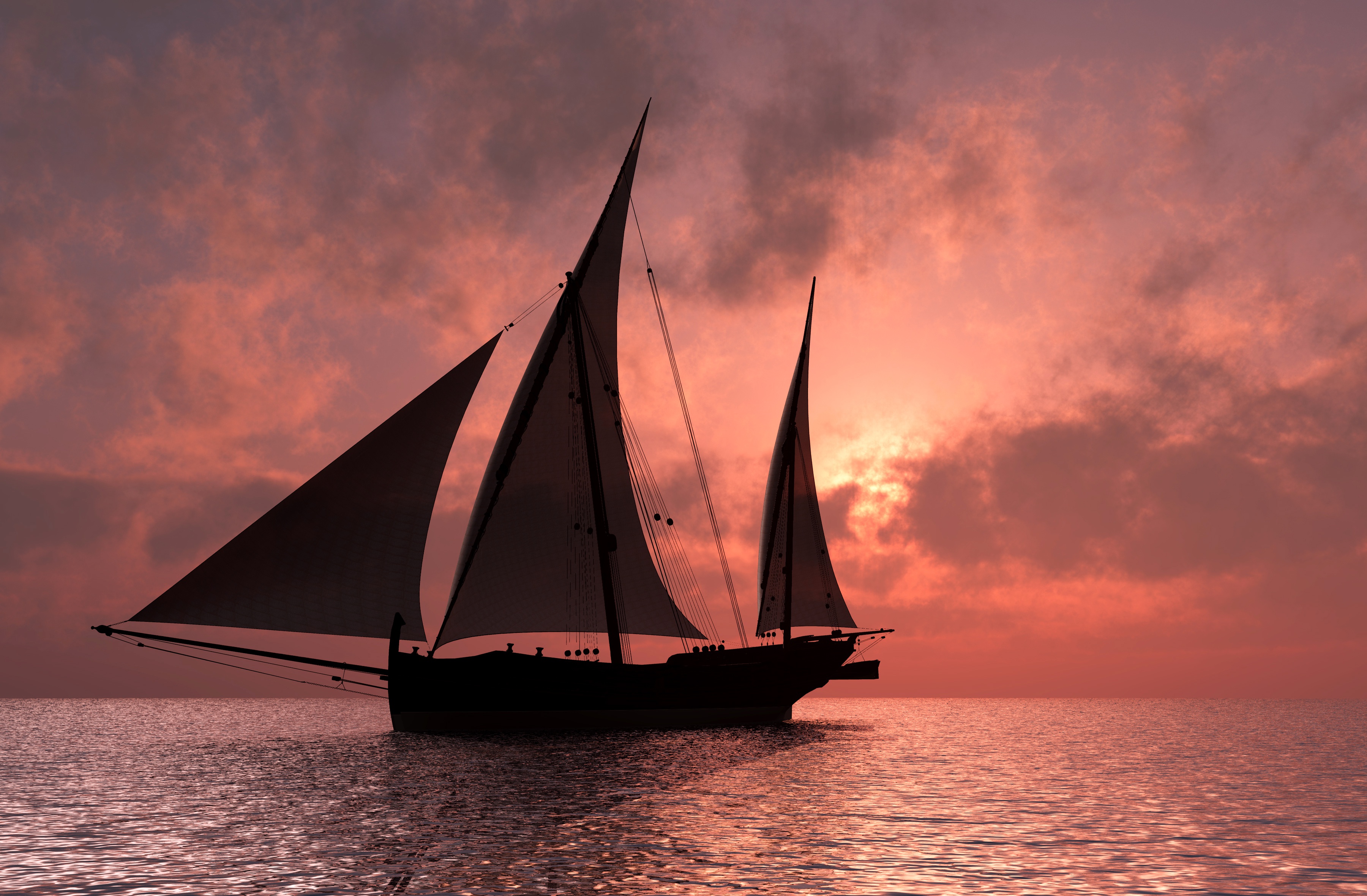 Download mobile wallpaper Sunset, Horizon, Ocean, Sailboat, Vehicles for free.