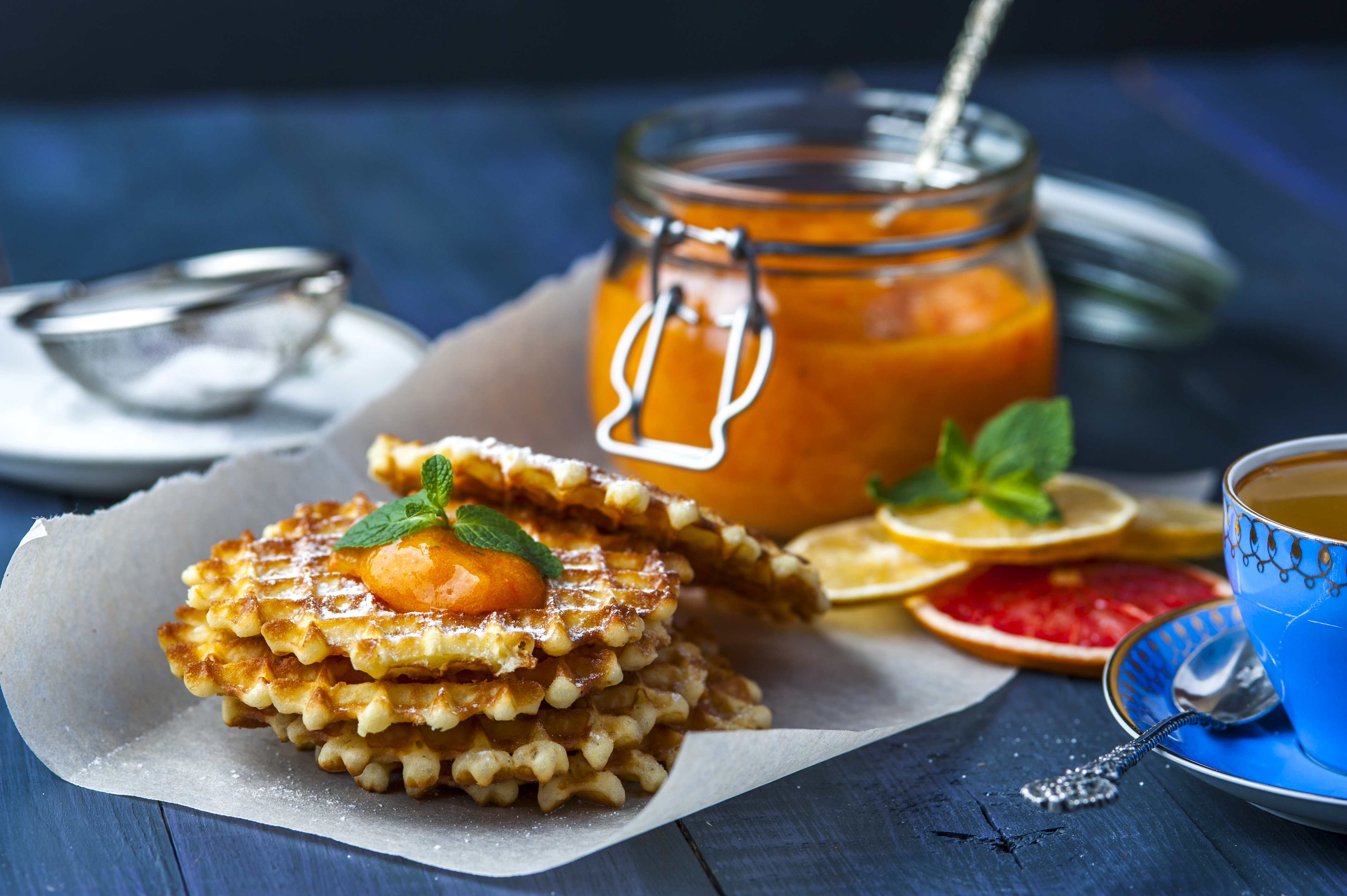 Download mobile wallpaper Food, Still Life, Jam, Waffle for free.