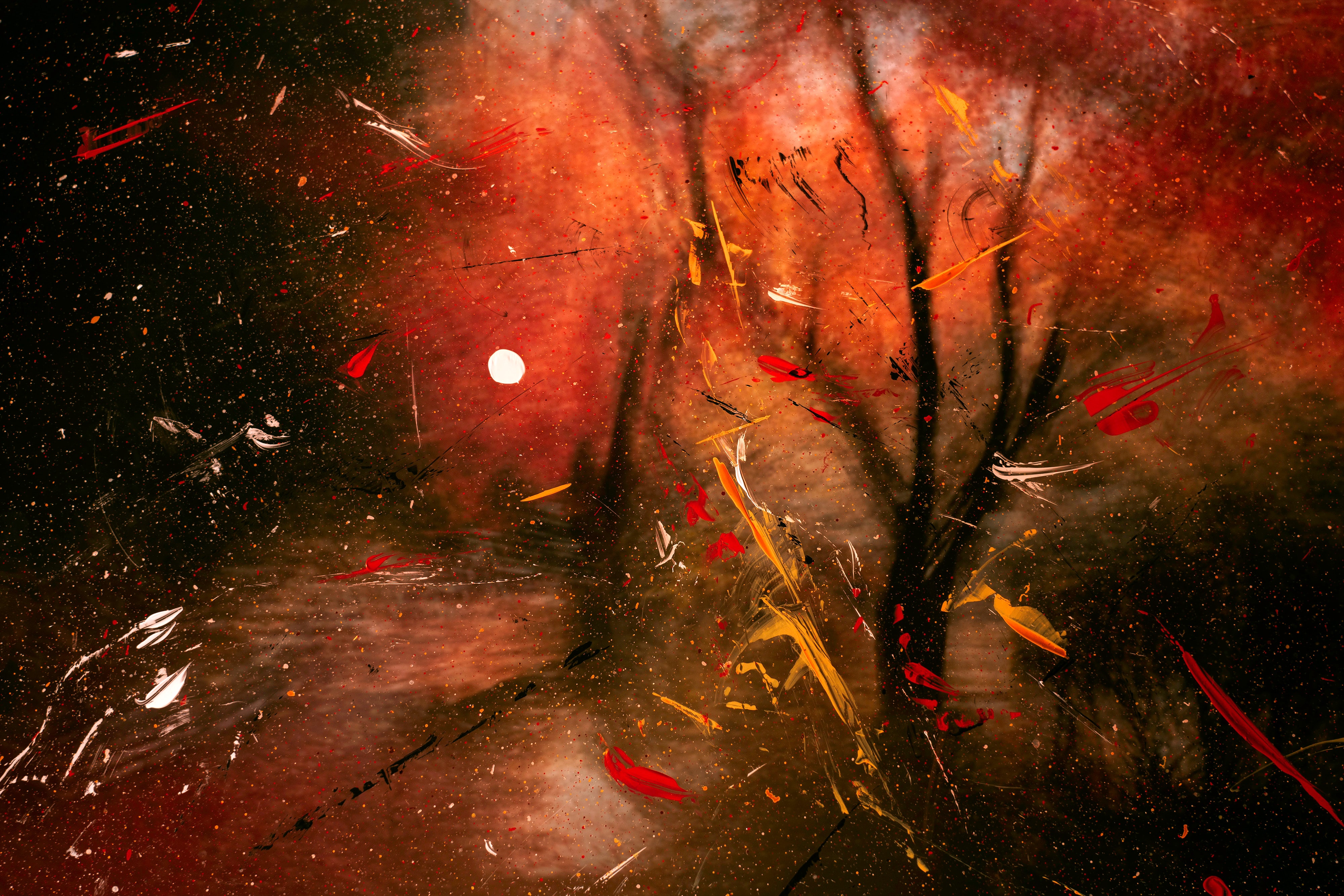 spray, abstract, trees, blur, smooth, paint, glass Full HD