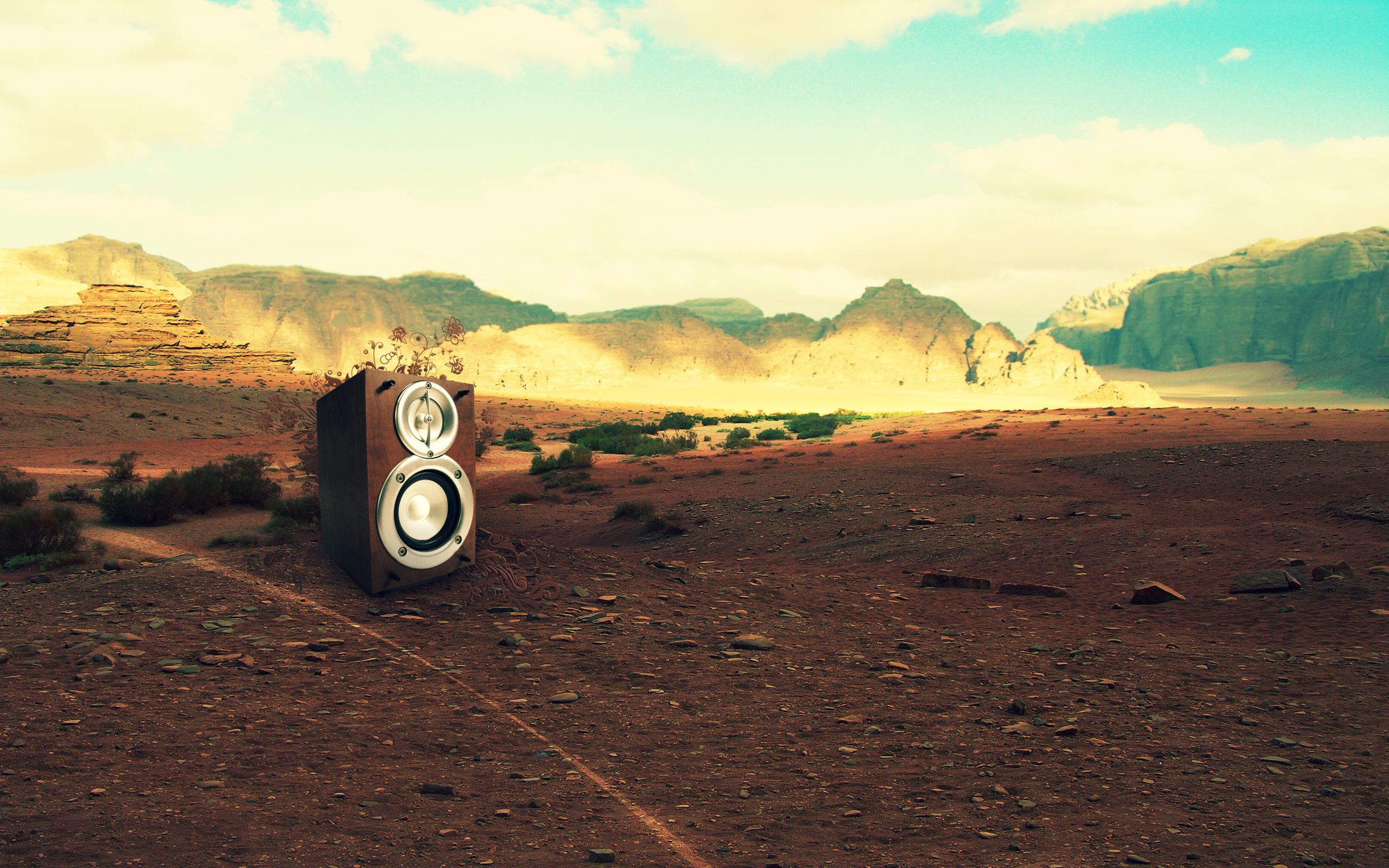 1078418 descargar imagen música, altavoces, desierto, montaña: fondos de pantalla y protectores de pantalla gratis