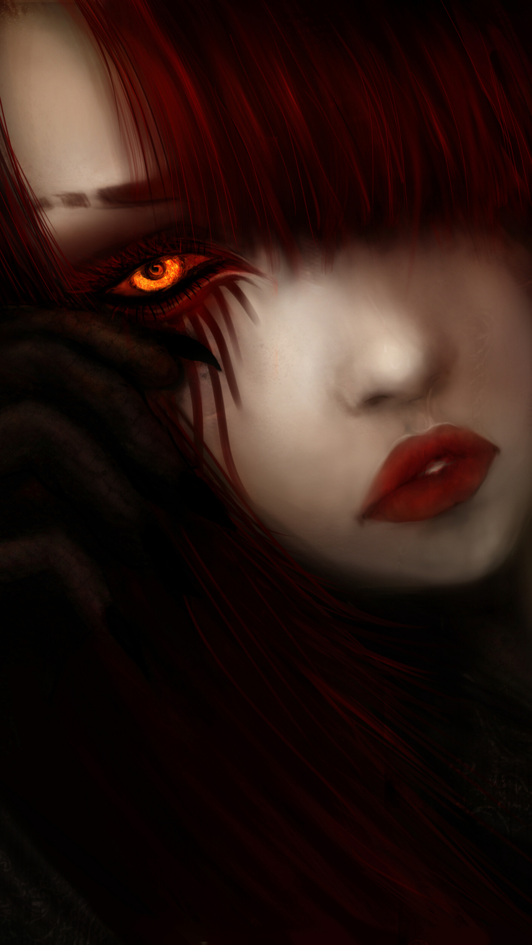 Download mobile wallpaper Fantasy, Dark, Eye, Demon, Red Hair for free.