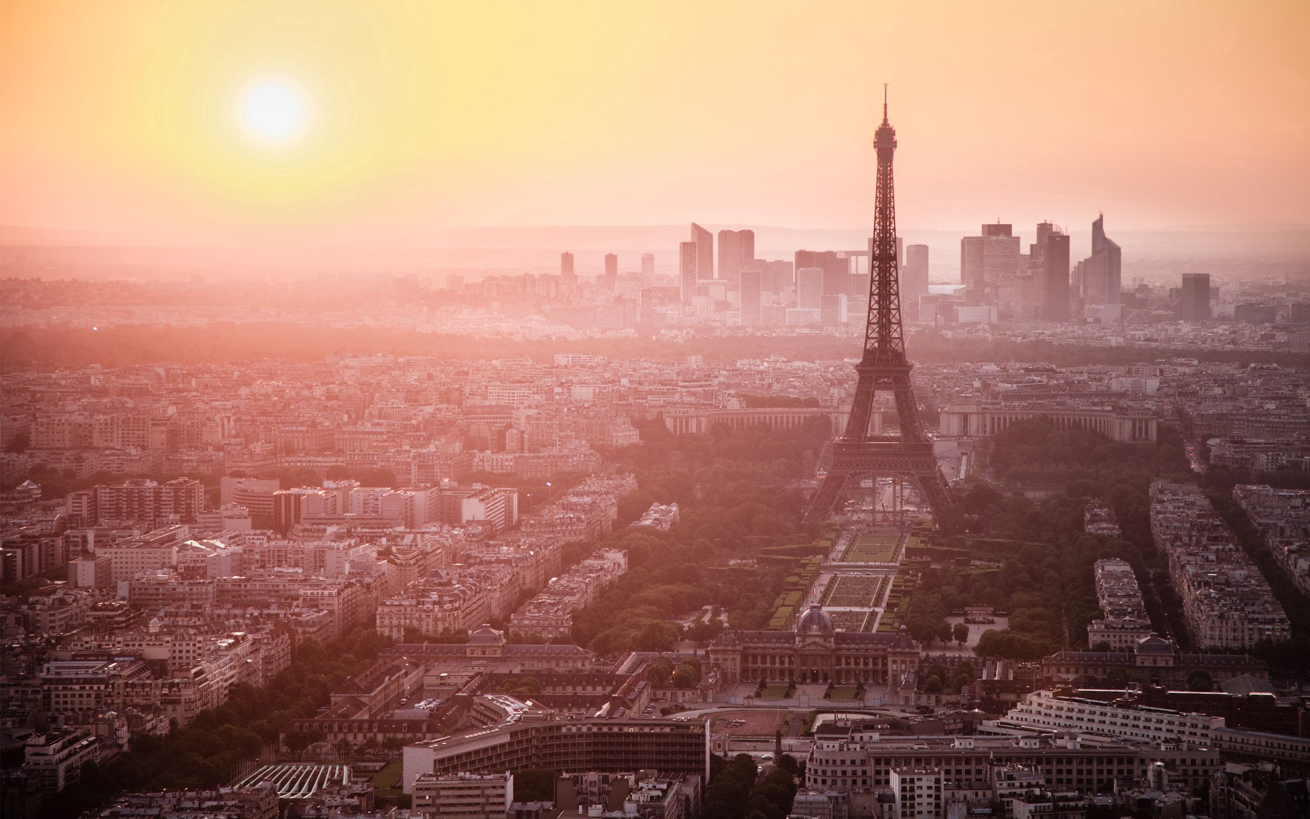 france, cities, paris, dawn, eiffel tower, city, fog, morning, view Full HD
