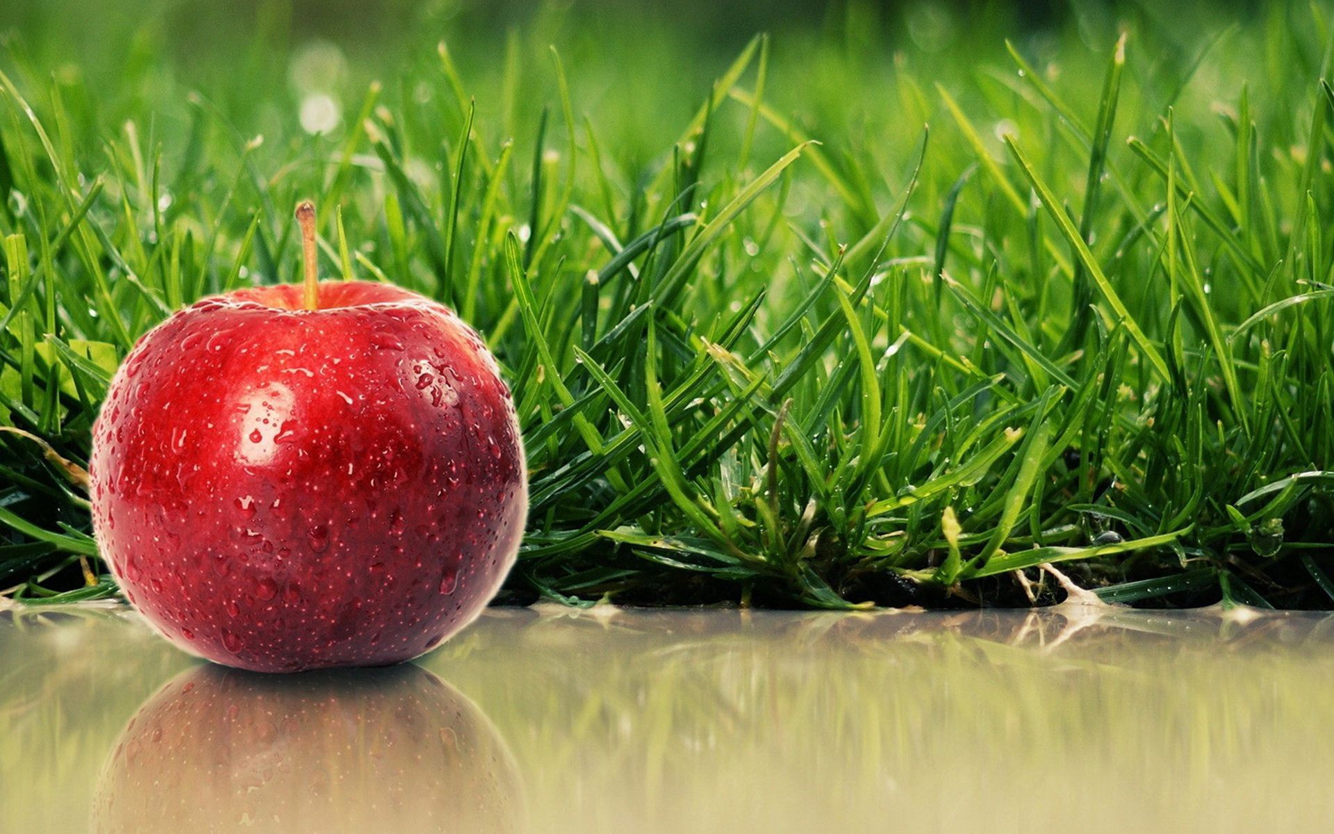 food, grass, apple, red, ripe Full HD