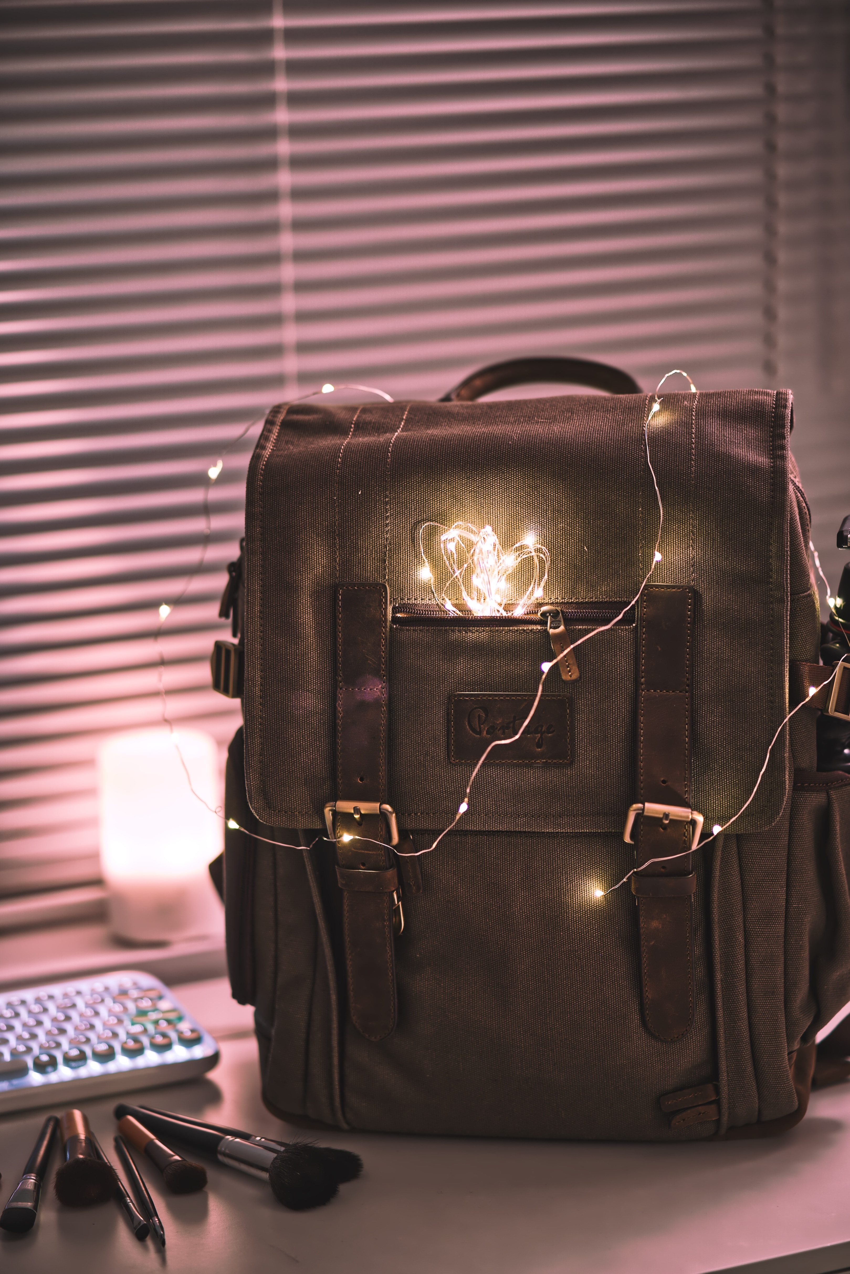 backpack, garland, shine, light, miscellanea, miscellaneous, glow, rucksack for android