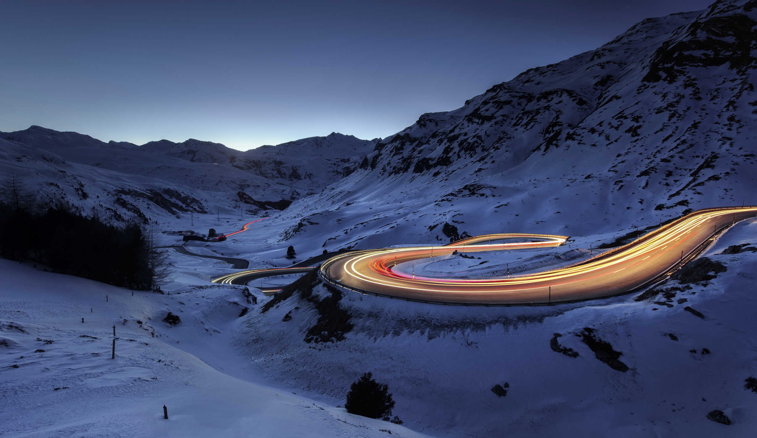 Laden Sie das Landschaft, Winter, Natur, Schnee, Straße, Fotografie, Nacht, Zeitraffer-Bild kostenlos auf Ihren PC-Desktop herunter