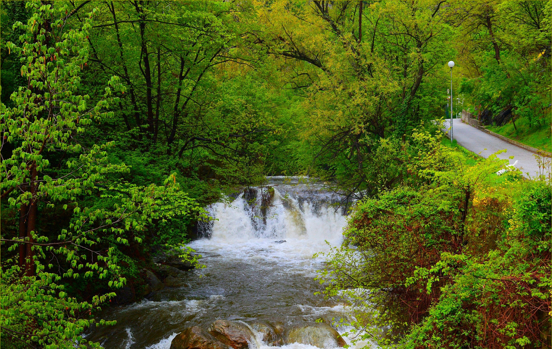 Скачать картинку Водопады, Водопад, Лес, Зеленый, Весна, Земля/природа в телефон бесплатно.