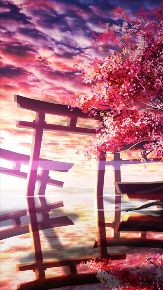 Handy-Wallpaper Sakura, Baum, Tempel, Wolke, Animes kostenlos herunterladen.