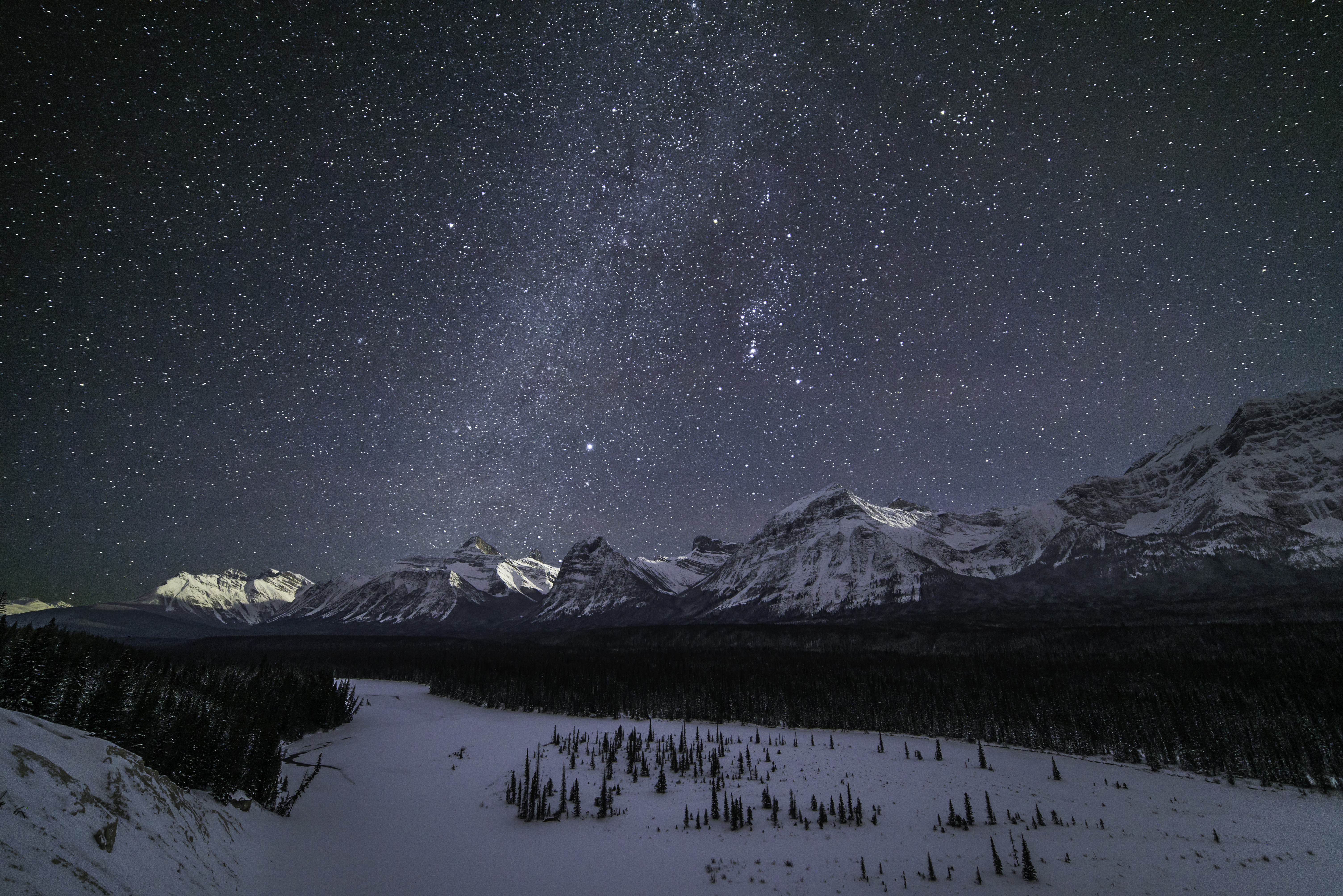Descarga gratis la imagen Invierno, Naturaleza, Montañas, Noche, Nieve, Estrellas en el escritorio de tu PC