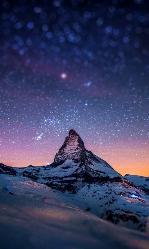 Download mobile wallpaper Sky, Mountains, Mountain, Starry Sky, Earth, Switzerland, Matterhorn for free.