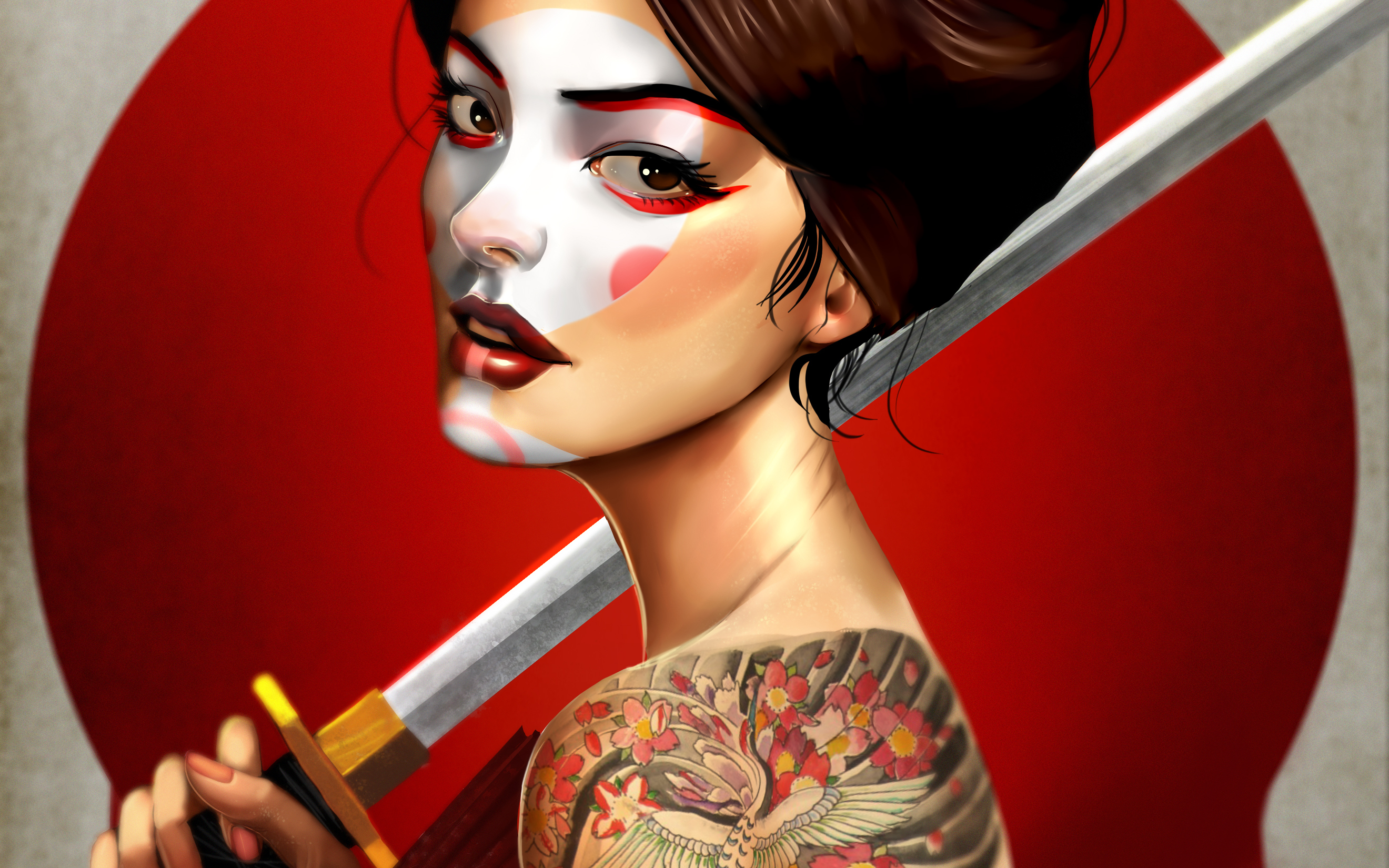 Free download wallpaper Fantasy, Tattoo, Sword, Women Warrior, Woman Warrior on your PC desktop