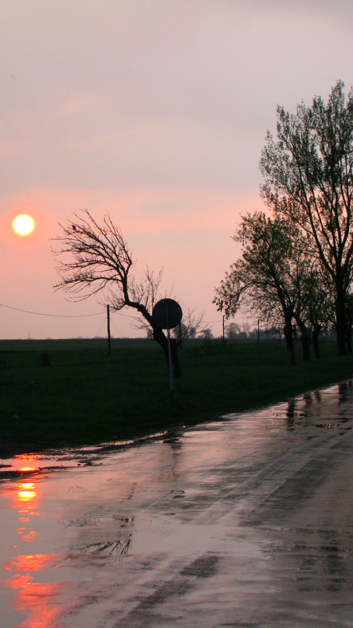 Download mobile wallpaper Landscape, Sunset, Rain, Road, Sunrise, Photography, Scenic for free.