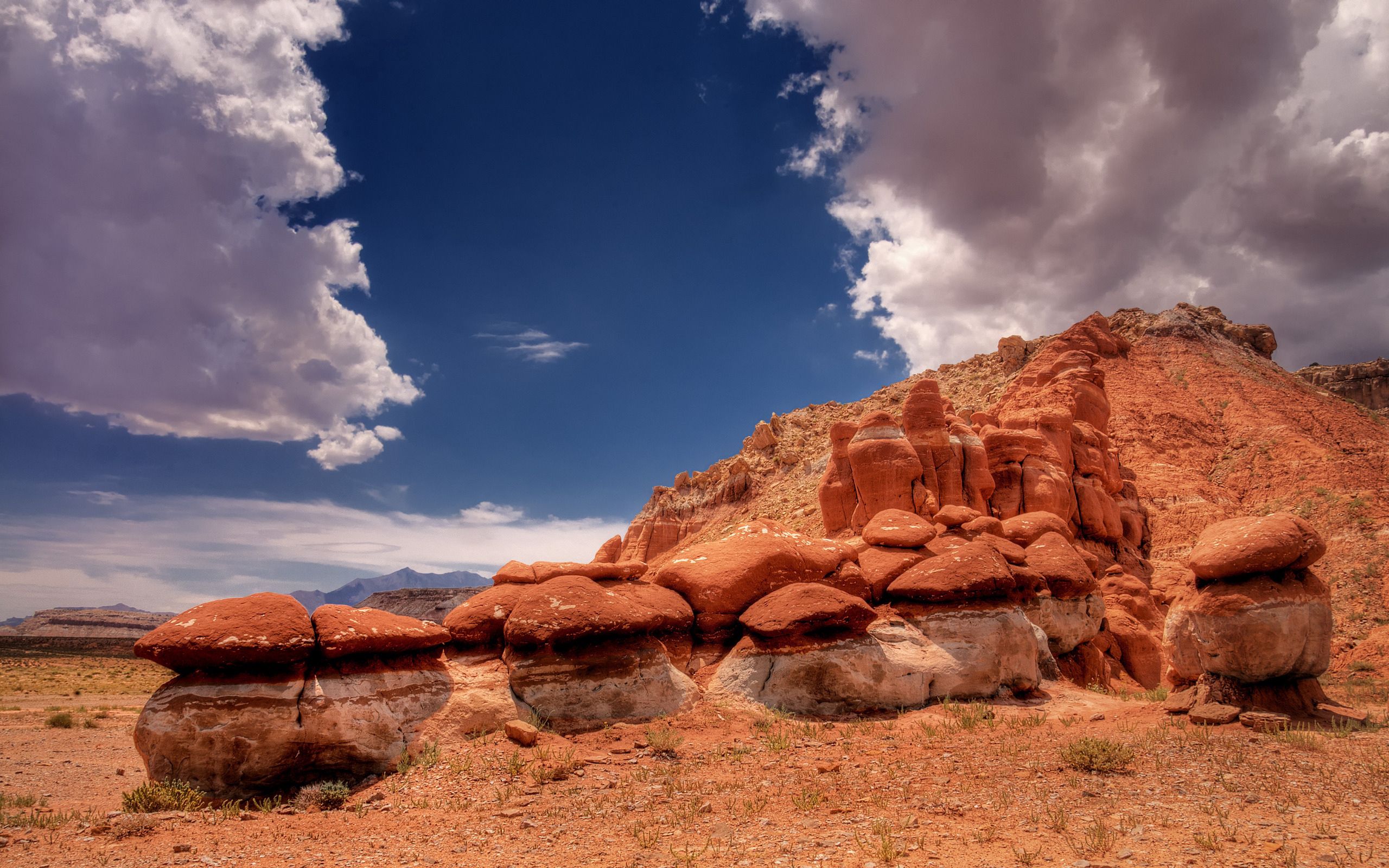 desert, nature, stones, sky, clouds HD wallpaper