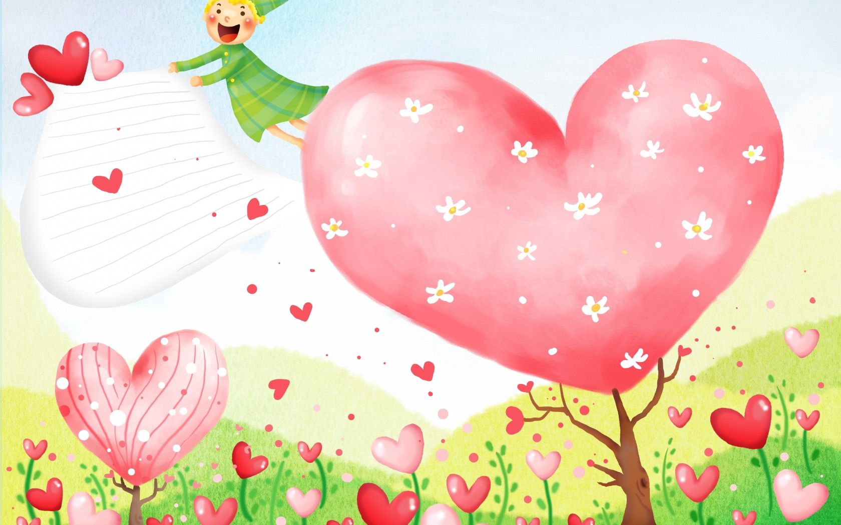 102904 descargar imagen corazones, flores, amor, vuelo, duende: fondos de pantalla y protectores de pantalla gratis