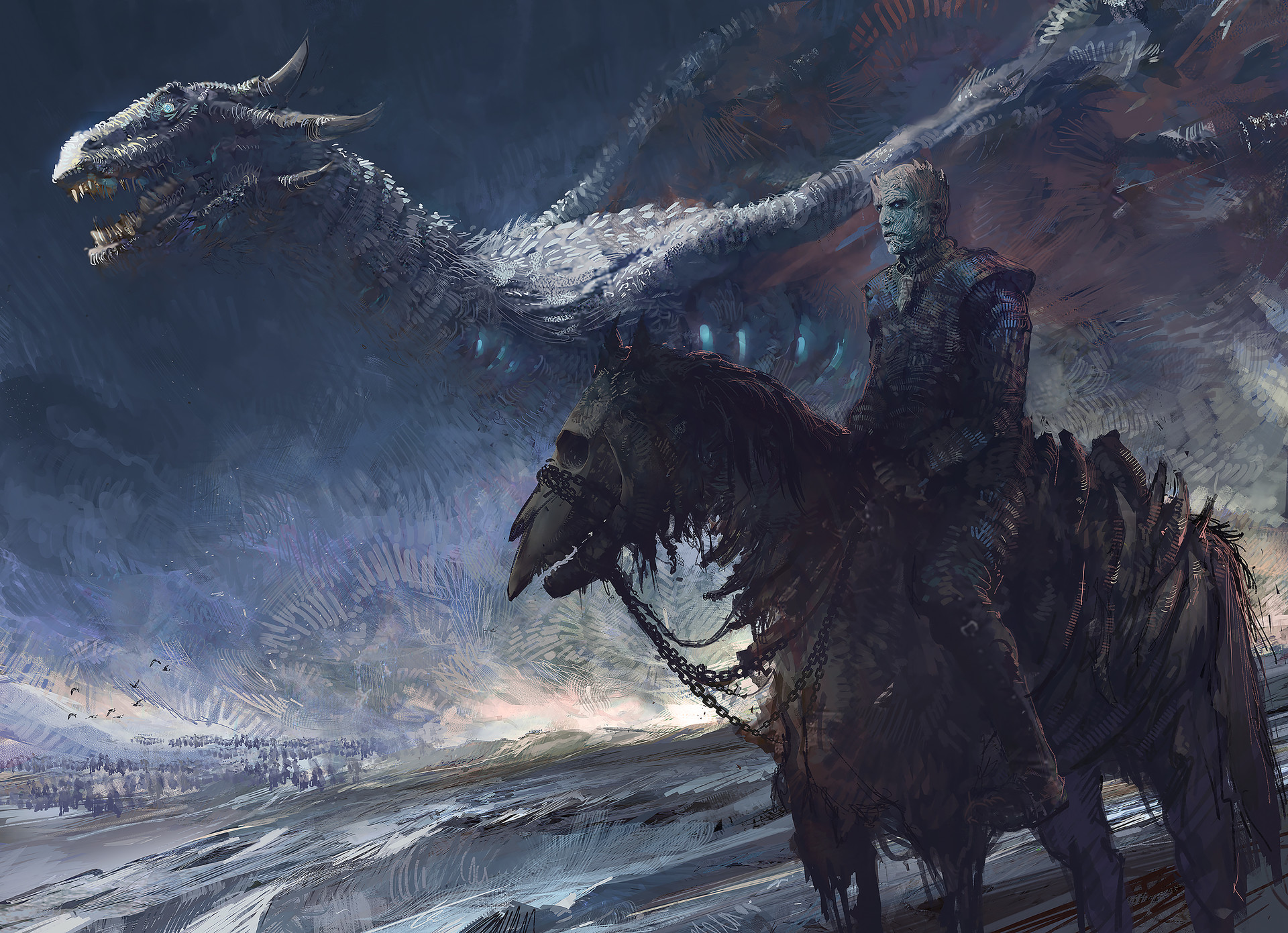 game of thrones, night king (game of thrones), tv show, dragon, white walker
