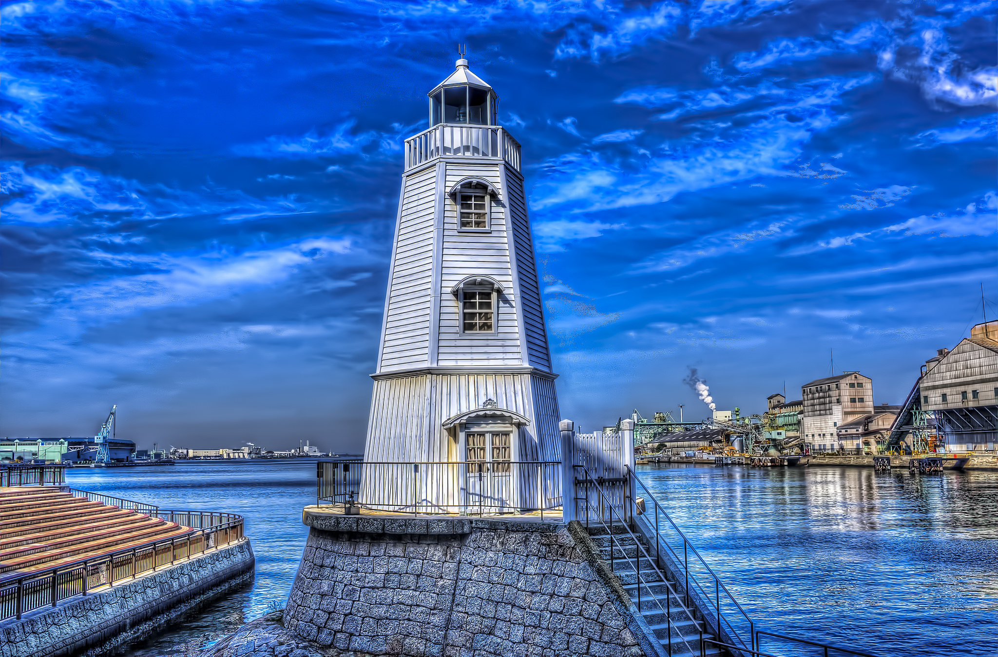 Free download wallpaper Stairs, Lighthouse, Japan, Brick, Man Made on your PC desktop