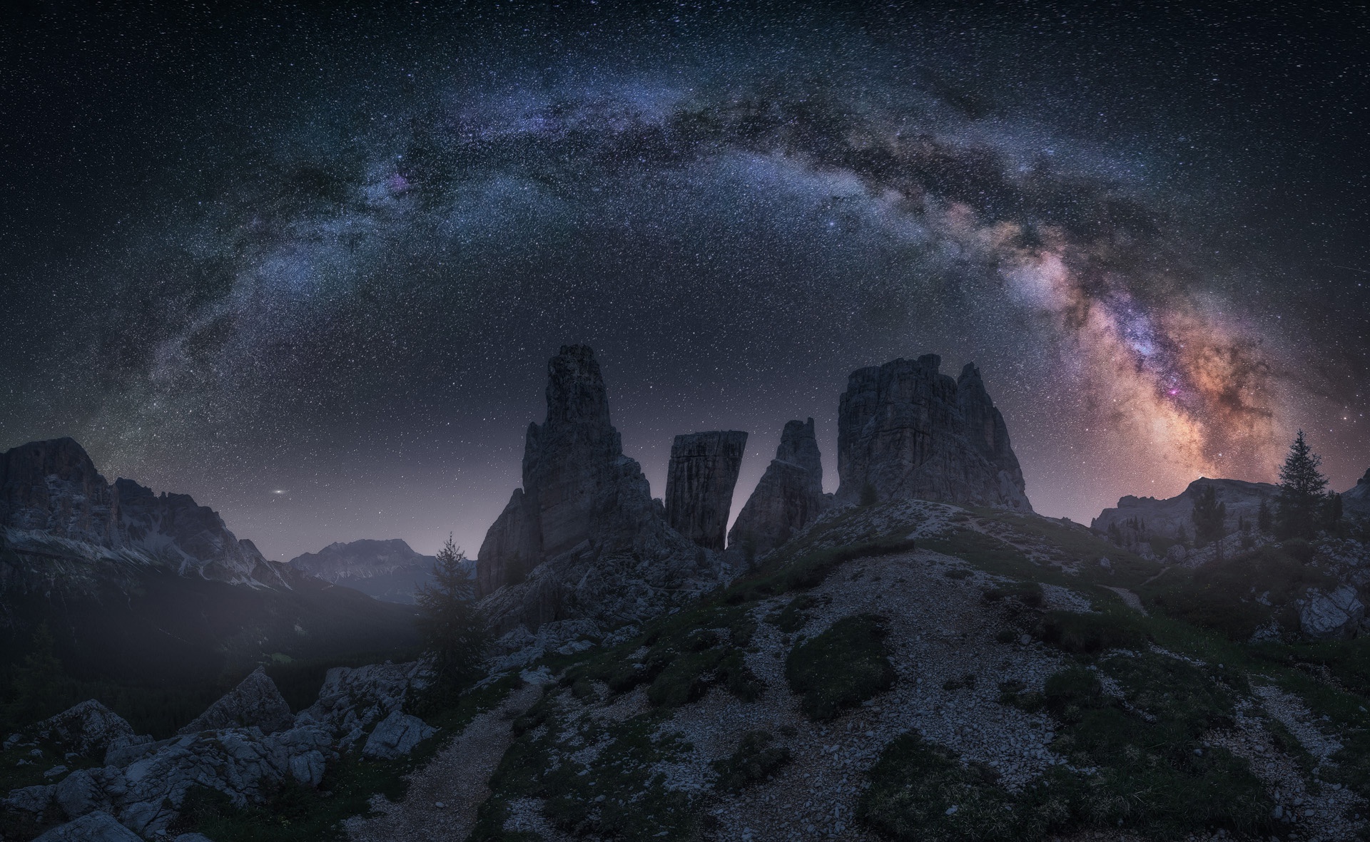 Free download wallpaper Nature, Sky, Stars, Night, Mountain, Earth, Milky Way on your PC desktop