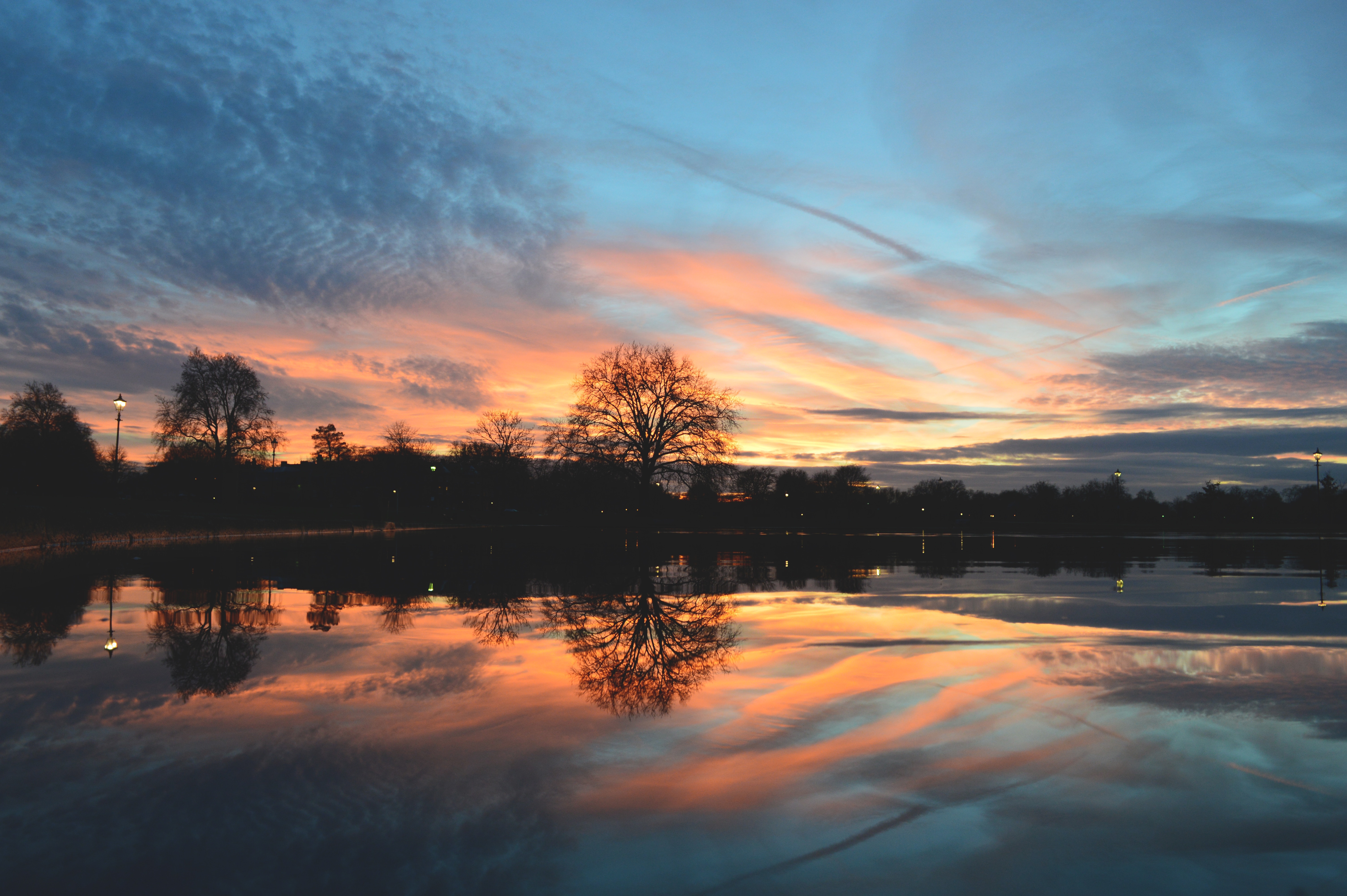 Free download wallpaper Sunset, Lake, Wood, Tree, Evening, Pond, Nature on your PC desktop
