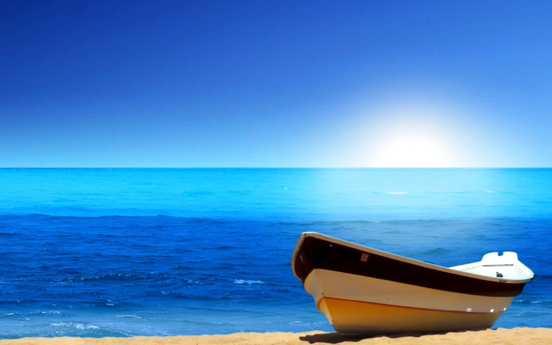 21933 скачать картинку пейзаж, море, пляж, лодки, синие - обои и заставки бесплатно