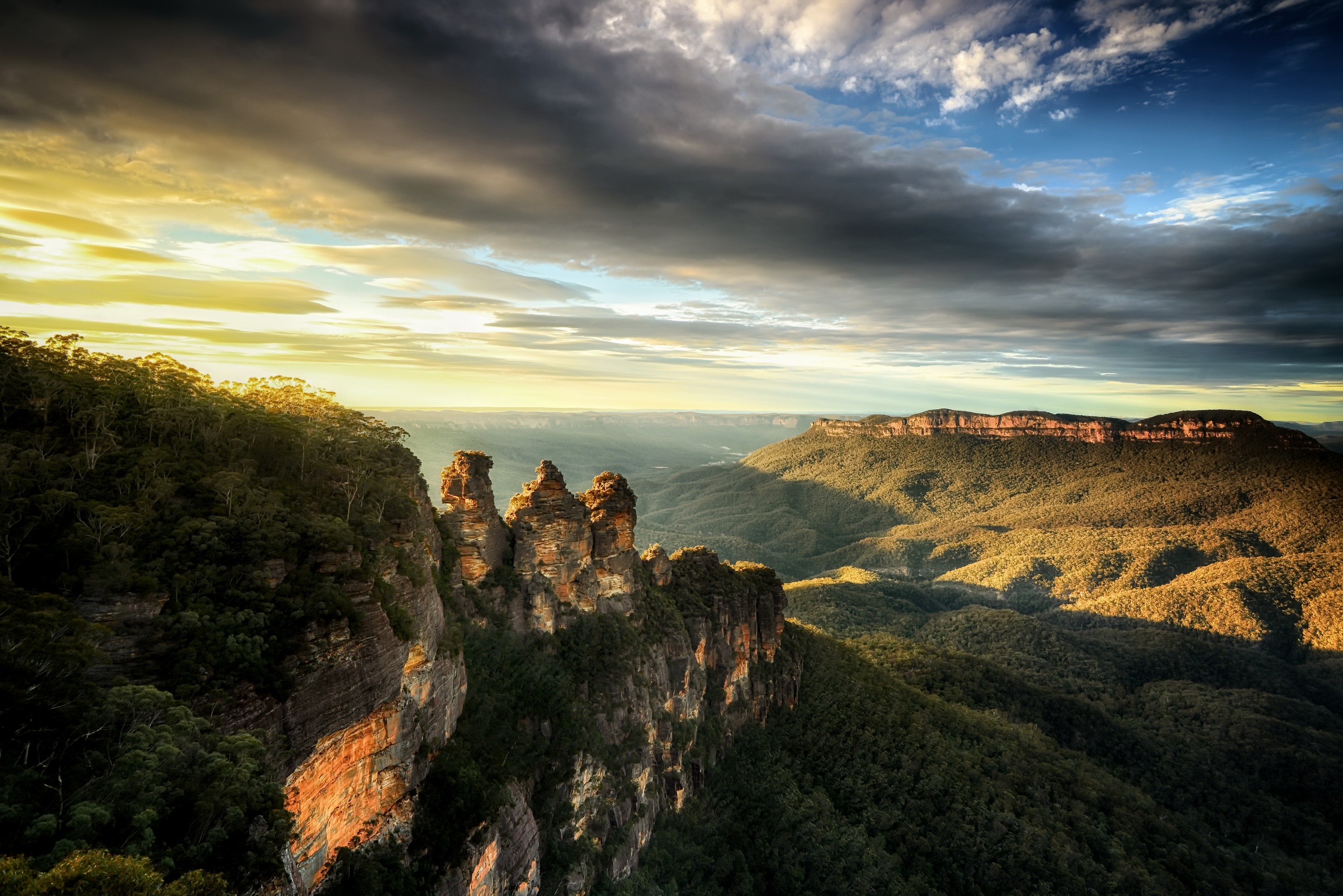 three sisters (australia), earth, three sisters, australia, blue mountains, cliff, cloud, forest, landscape, nature, sky