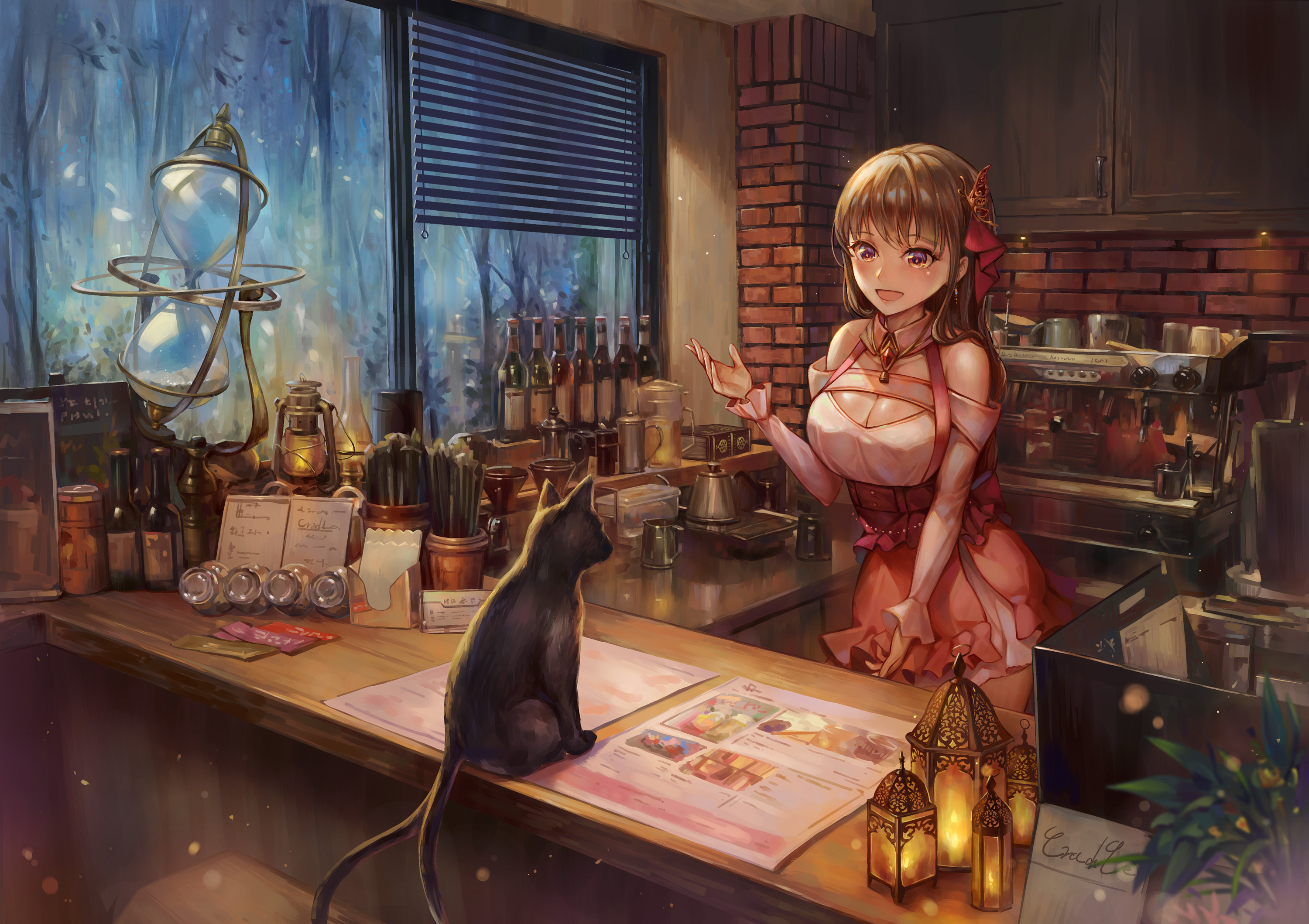 Download mobile wallpaper Anime, Cat, Kitchen, Original for free.