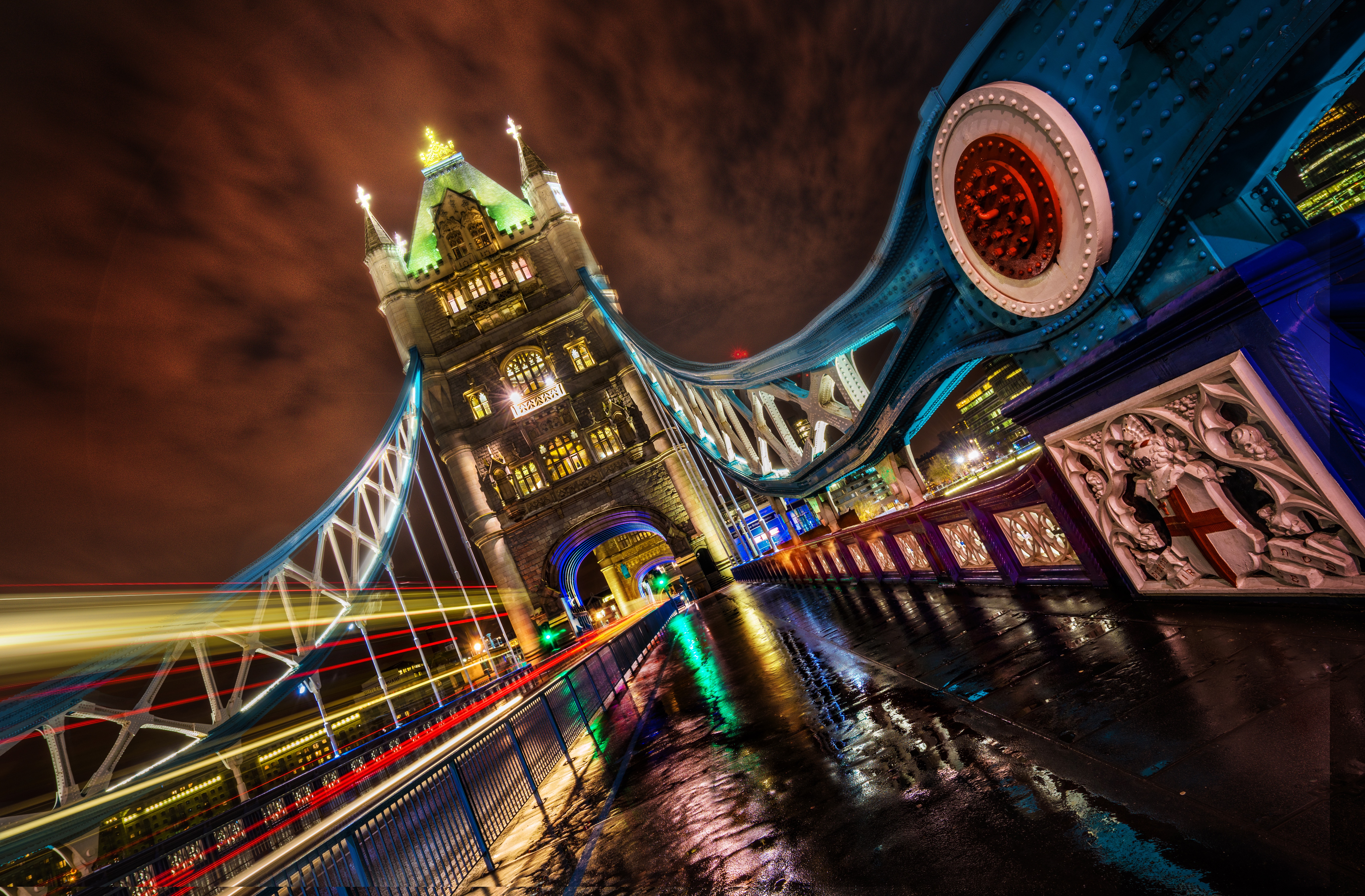 Скачать обои бесплатно Мосты, Ночь, Лондон, Свет, Тауэрский Мост, Сделано Человеком, Замедленная Киносъёмка картинка на рабочий стол ПК