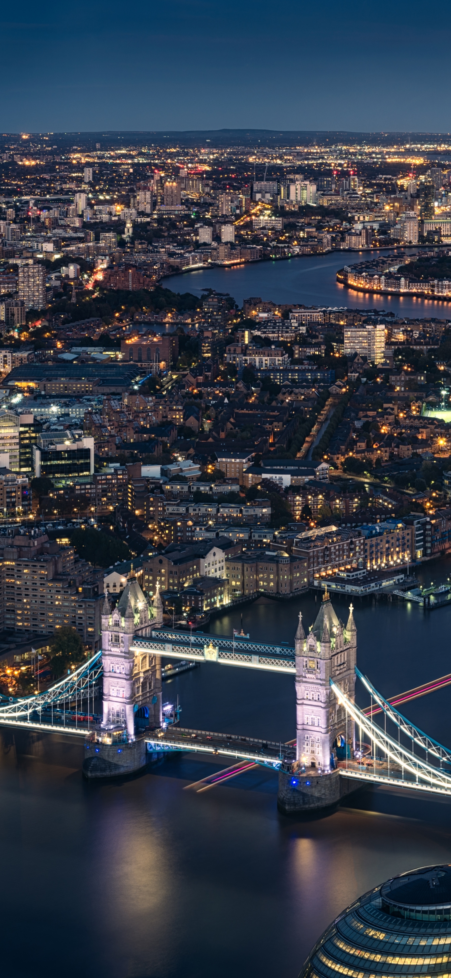Download mobile wallpaper Cities, Night, London, Building, Horizon, Cityscape, United Kingdom, Tower Bridge, Man Made for free.