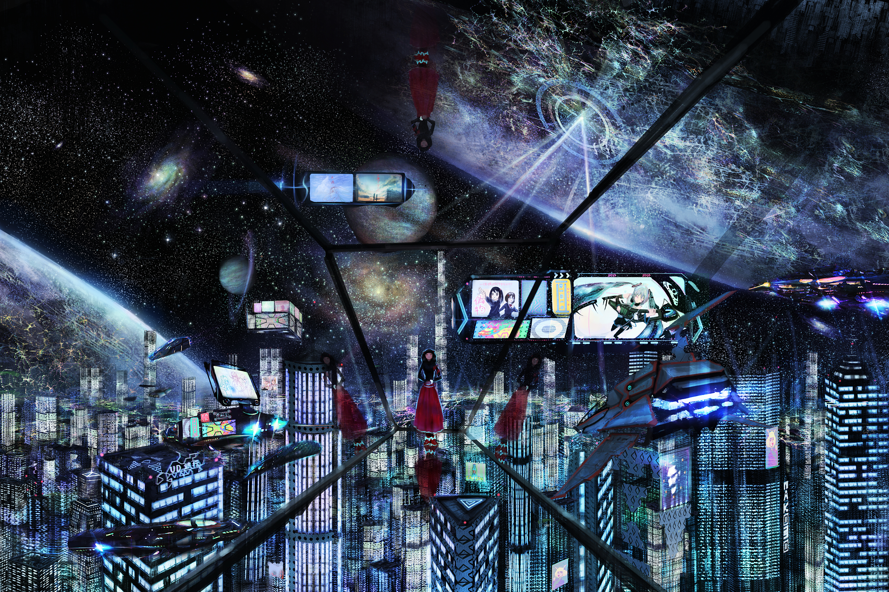 Handy-Wallpaper Planet, Original, Weltraum, Animes, Futuristische Stadt kostenlos herunterladen.