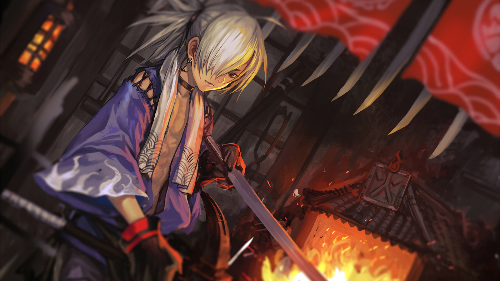 anime, pixiv fantasia t, blacksmith, sword