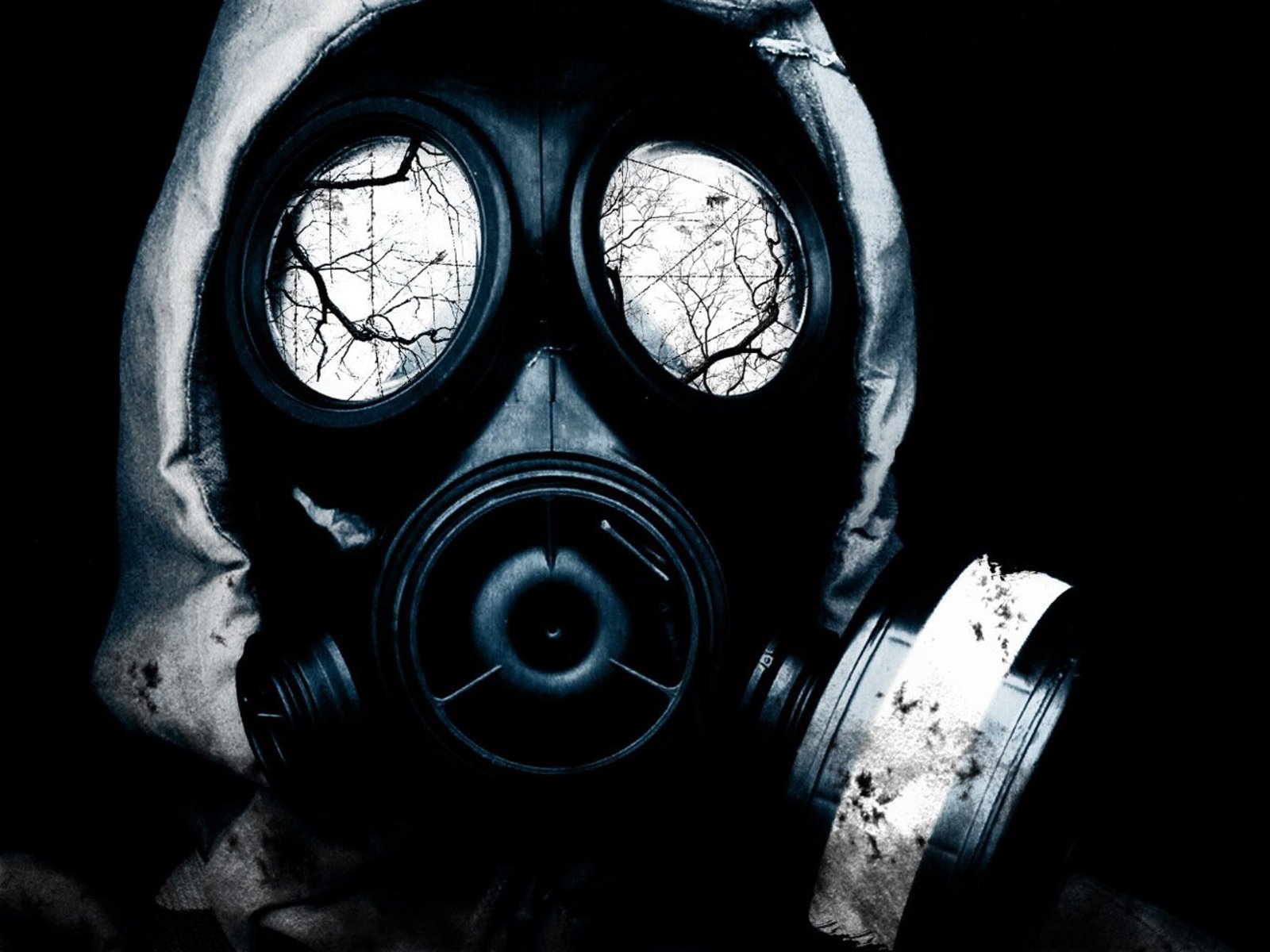 gas mask, dark
