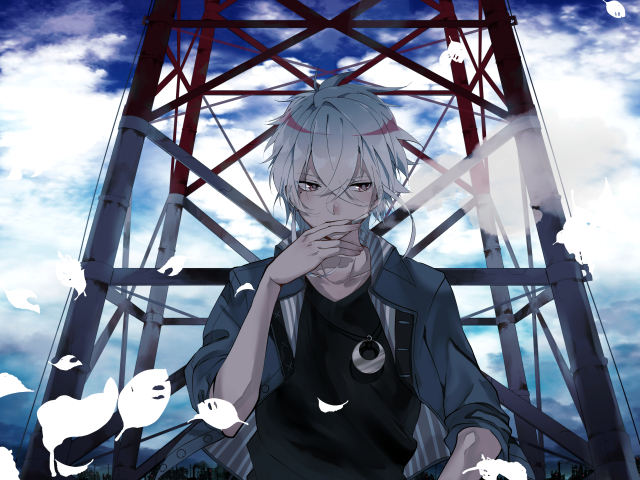 Download mobile wallpaper Anime, Smoke, Coat, Original, Necklace, Red Eyes, White Hair, Cigarette for free.