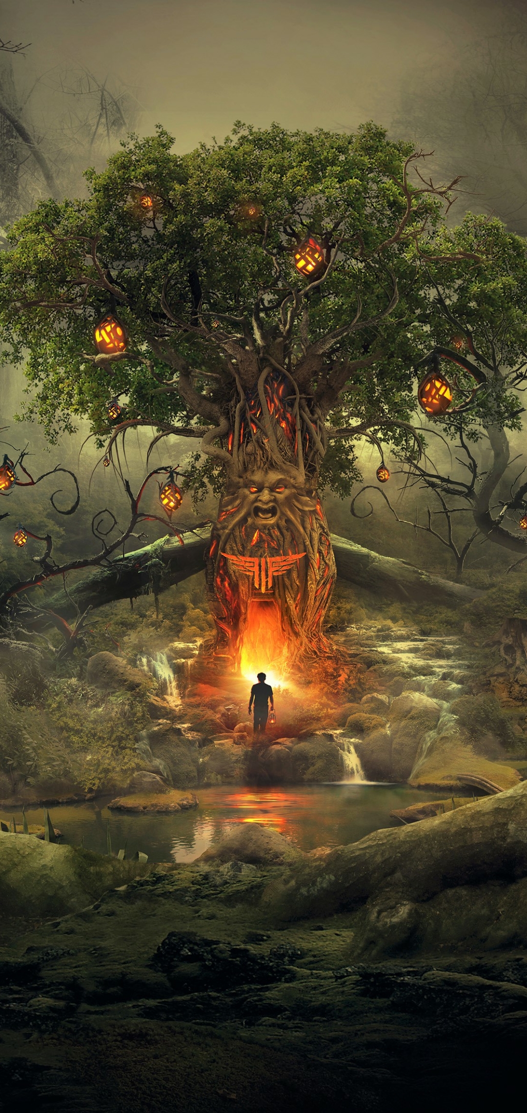 Download mobile wallpaper Fantasy, Fire, Tree, Artistic for free.