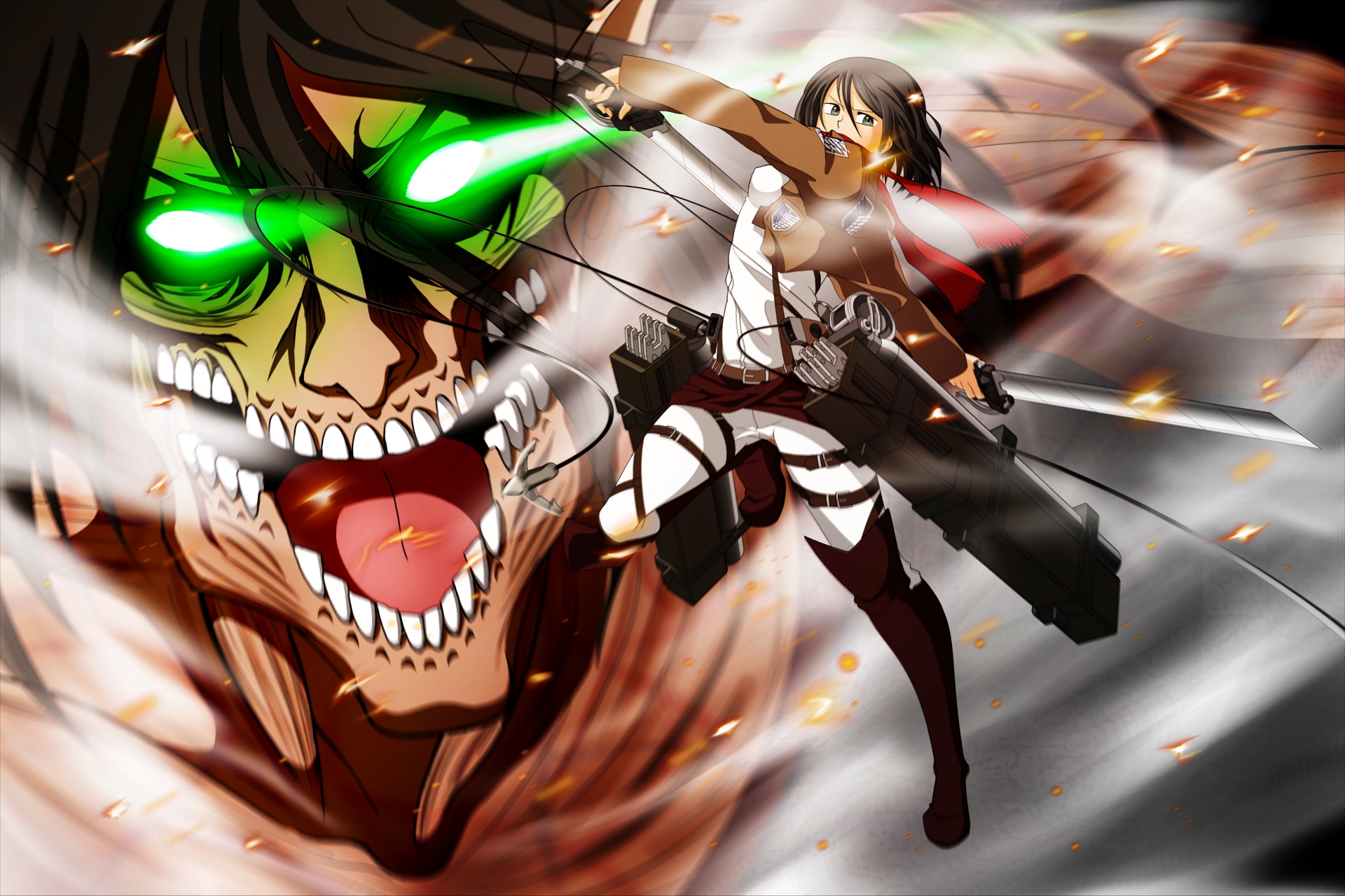 Free download wallpaper Anime, Eren Yeager, Mikasa Ackerman, Shingeki No Kyojin, Attack On Titan on your PC desktop