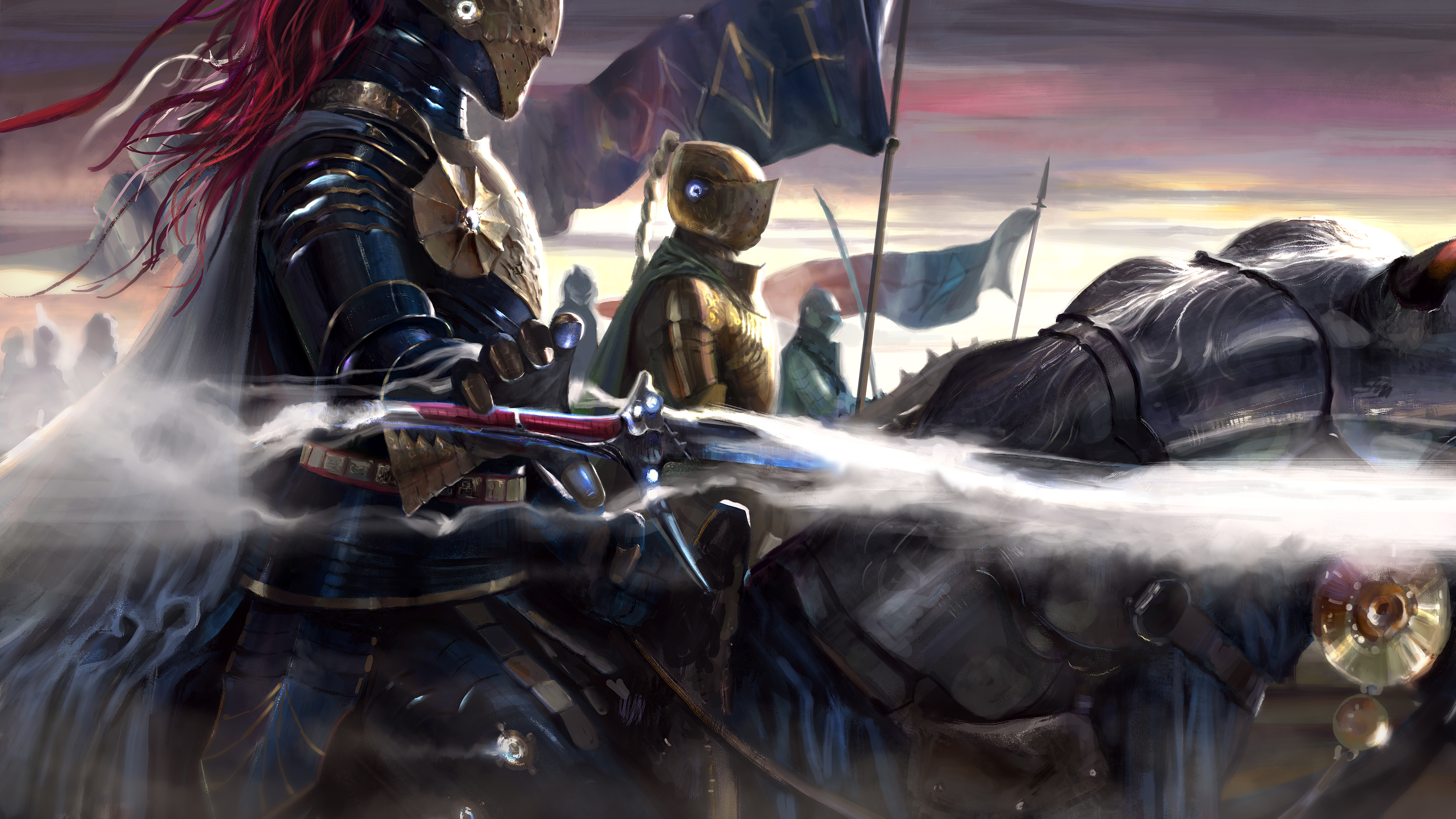 Download mobile wallpaper Fantasy, Warrior, Knight, Armor, Banner for free.