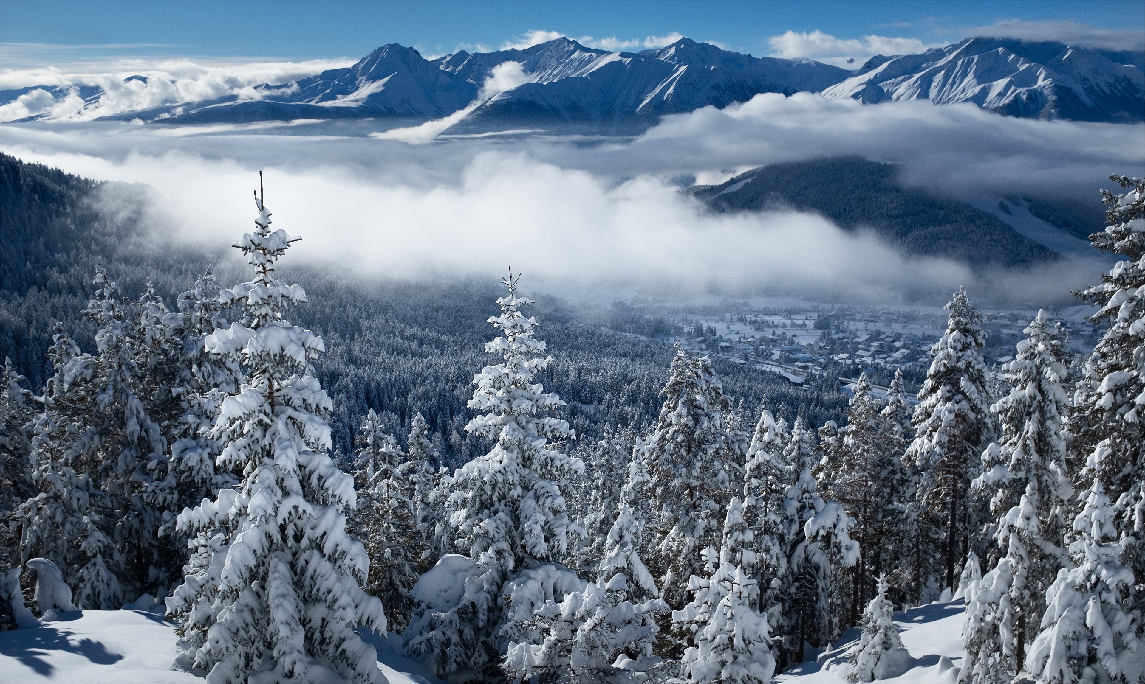 Скачать обои бесплатно Зима, Природа, Австрия, Альпы, Ландшафт, Земля/природа картинка на рабочий стол ПК