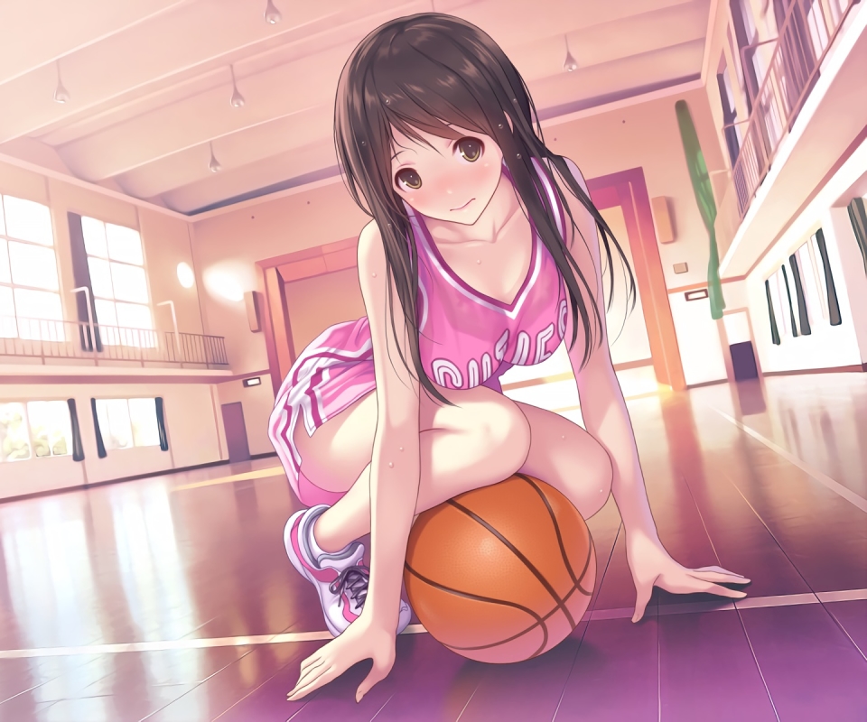Handy-Wallpaper Mädchen, Basketball, Ball, Animes, Lange Haare, Braune Haare kostenlos herunterladen.