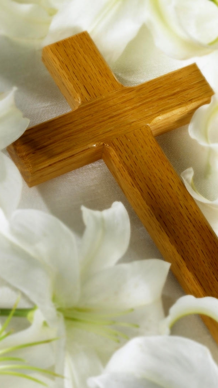 Download mobile wallpaper Flower, Lily, Cross, White Flower, Religious for free.