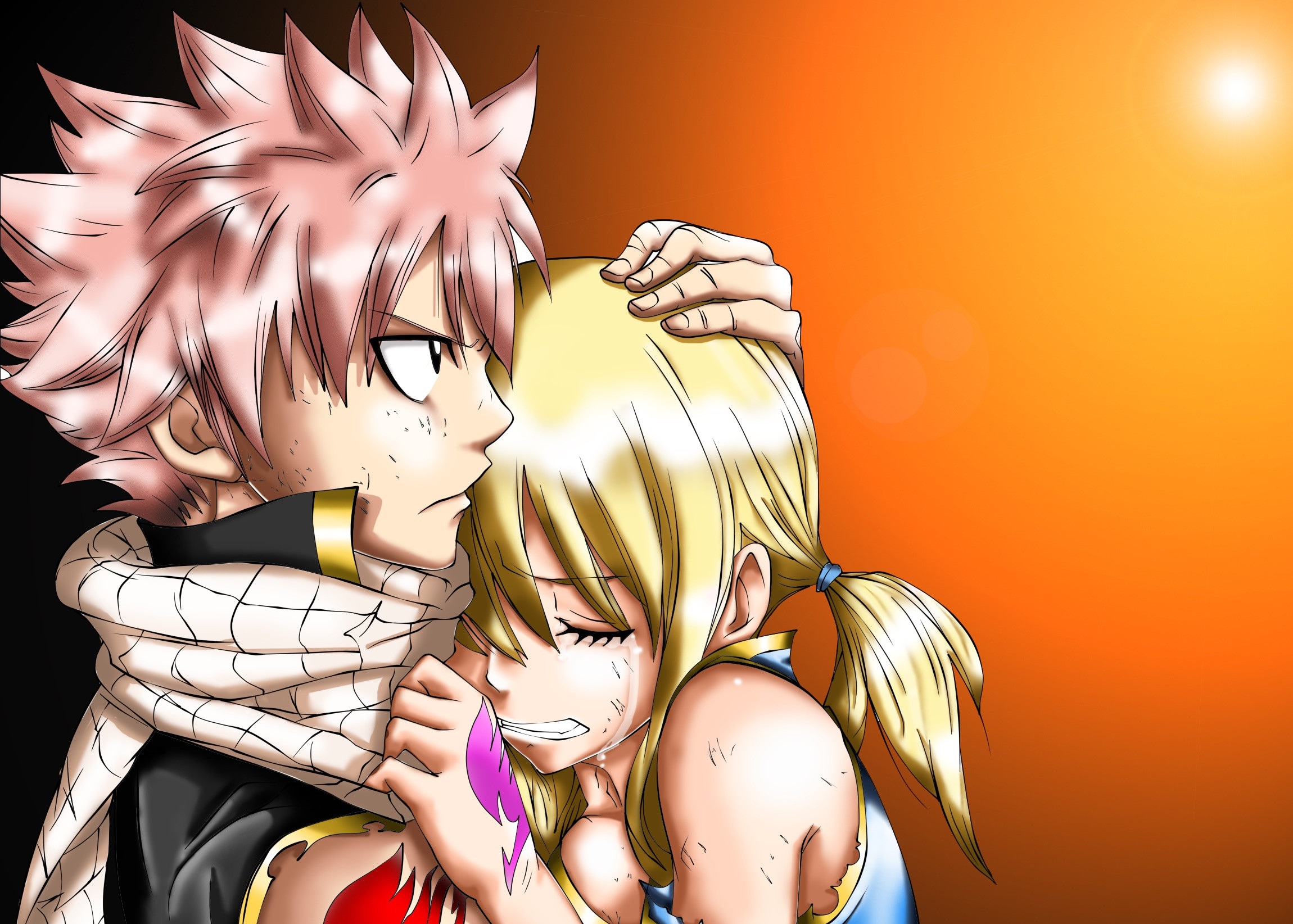 Handy-Wallpaper Tränen, Blondinen, Pinkes Haar, Animes, Fairy Tail, Natsu Dragneel kostenlos herunterladen.