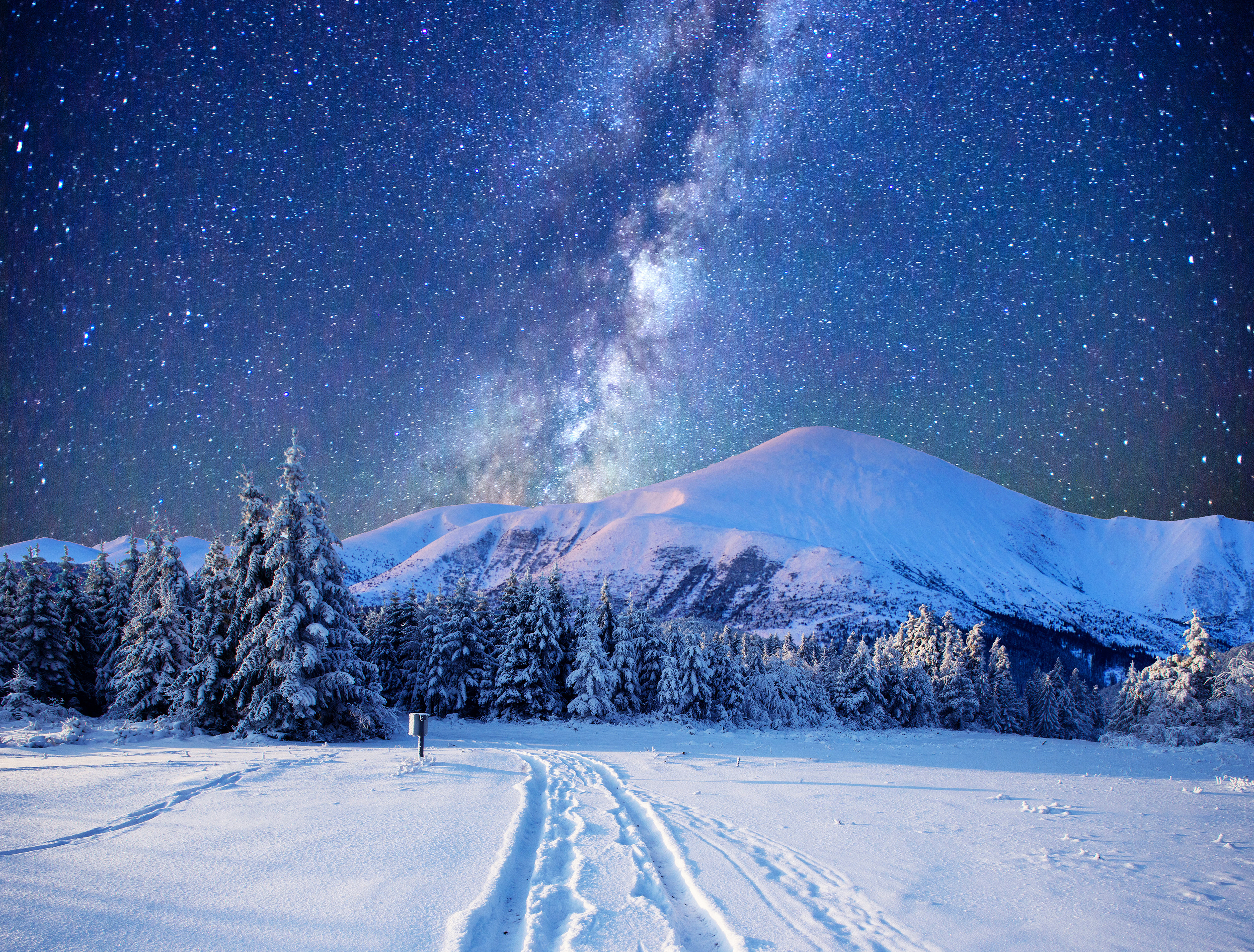 Скачать обои бесплатно Зима, Небо, Звезды, Снег, Гора, Ландшафт, Земля/природа картинка на рабочий стол ПК