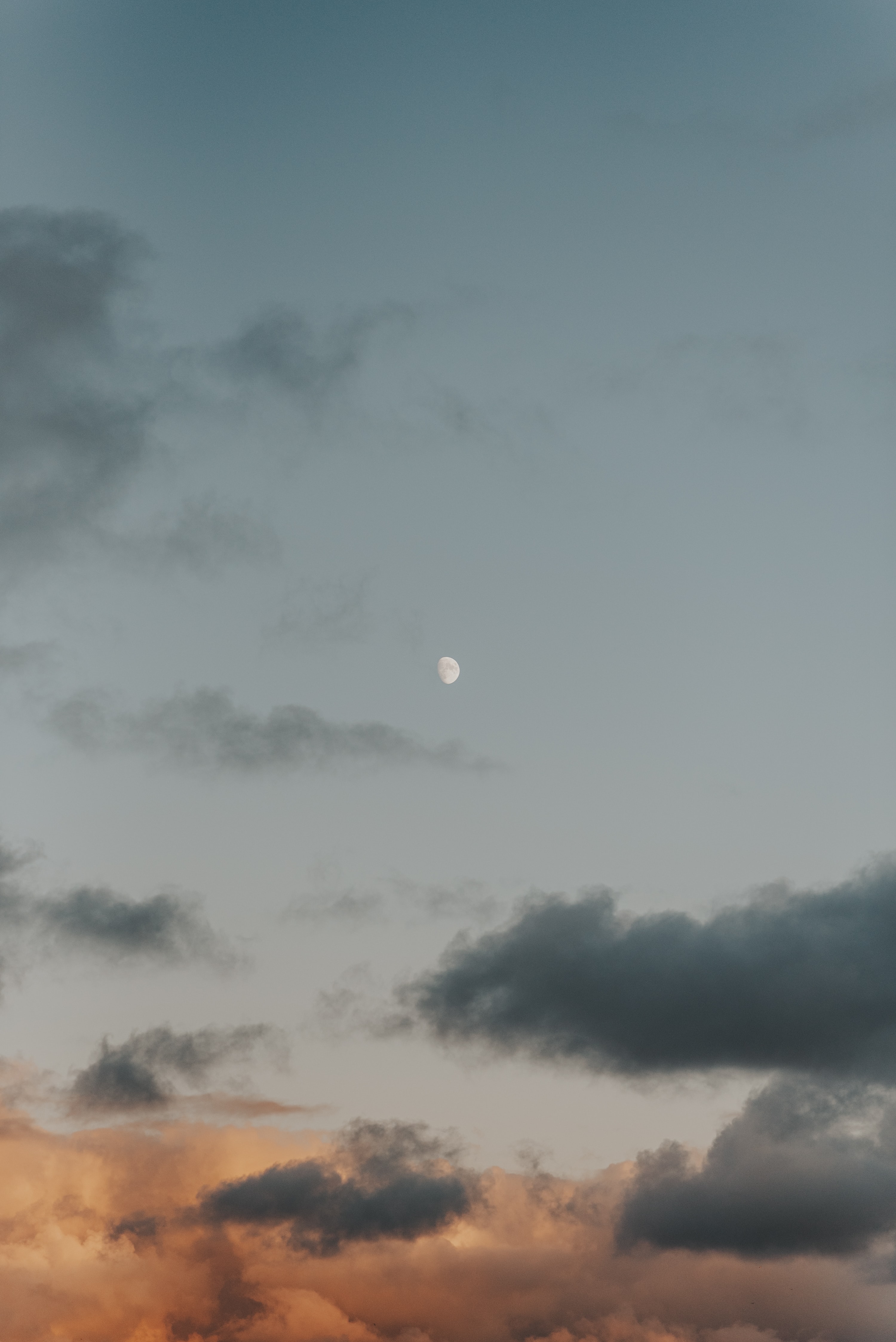 Download mobile wallpaper Clouds, Nature, Sky, Sunset, Moon for free.