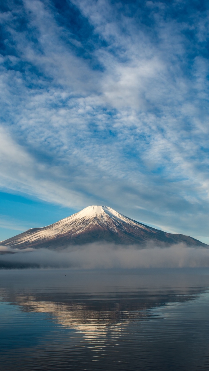 Download mobile wallpaper Nature, Sky, Mountain, Reflection, Earth, Japan, Volcano, Mount Fuji, Volcanoes for free.