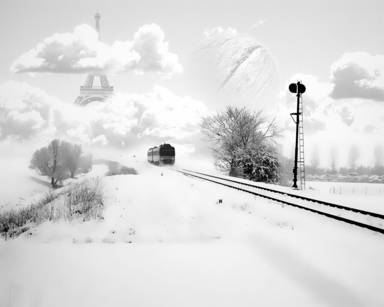 98015壁紙のダウンロード冬, 自然, 雲, 雪, パリ, エッフェル塔, フランス, レール, トラム, 路面電車-スクリーンセーバーと写真を無料で