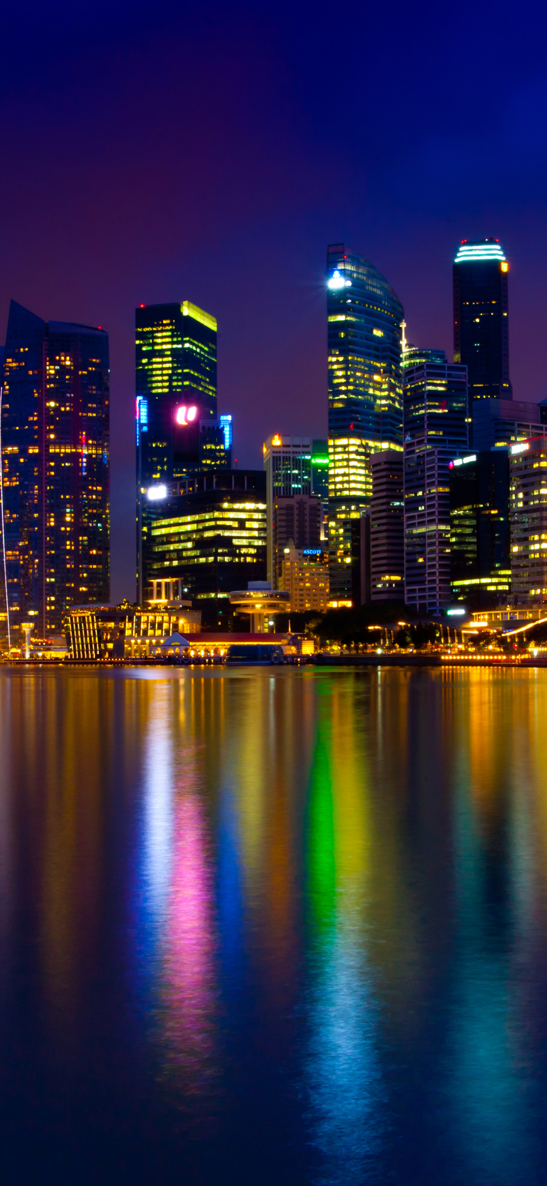 Скачати мобільні шпалери Міста, Ніч, Місто, Світло, Сінгапур, Створено Людиною, Рефлексія безкоштовно.