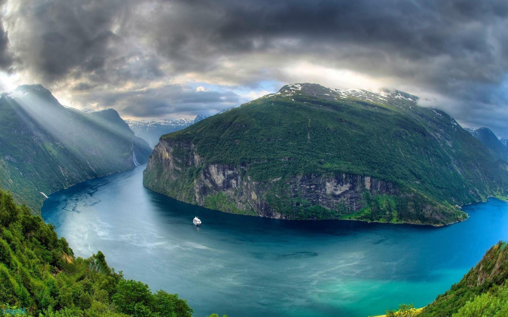 740669 Hintergrundbild herunterladen erde/natur, fjord, wolke, see, landschaft, gebirge, natur, norwegen, fluss, sonnenschein - Bildschirmschoner und Bilder kostenlos