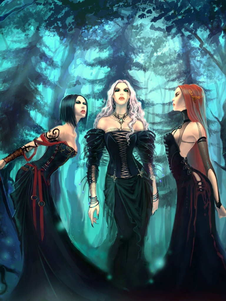 Download mobile wallpaper Fantasy, Dark, Forest, Staff, Witch for free.