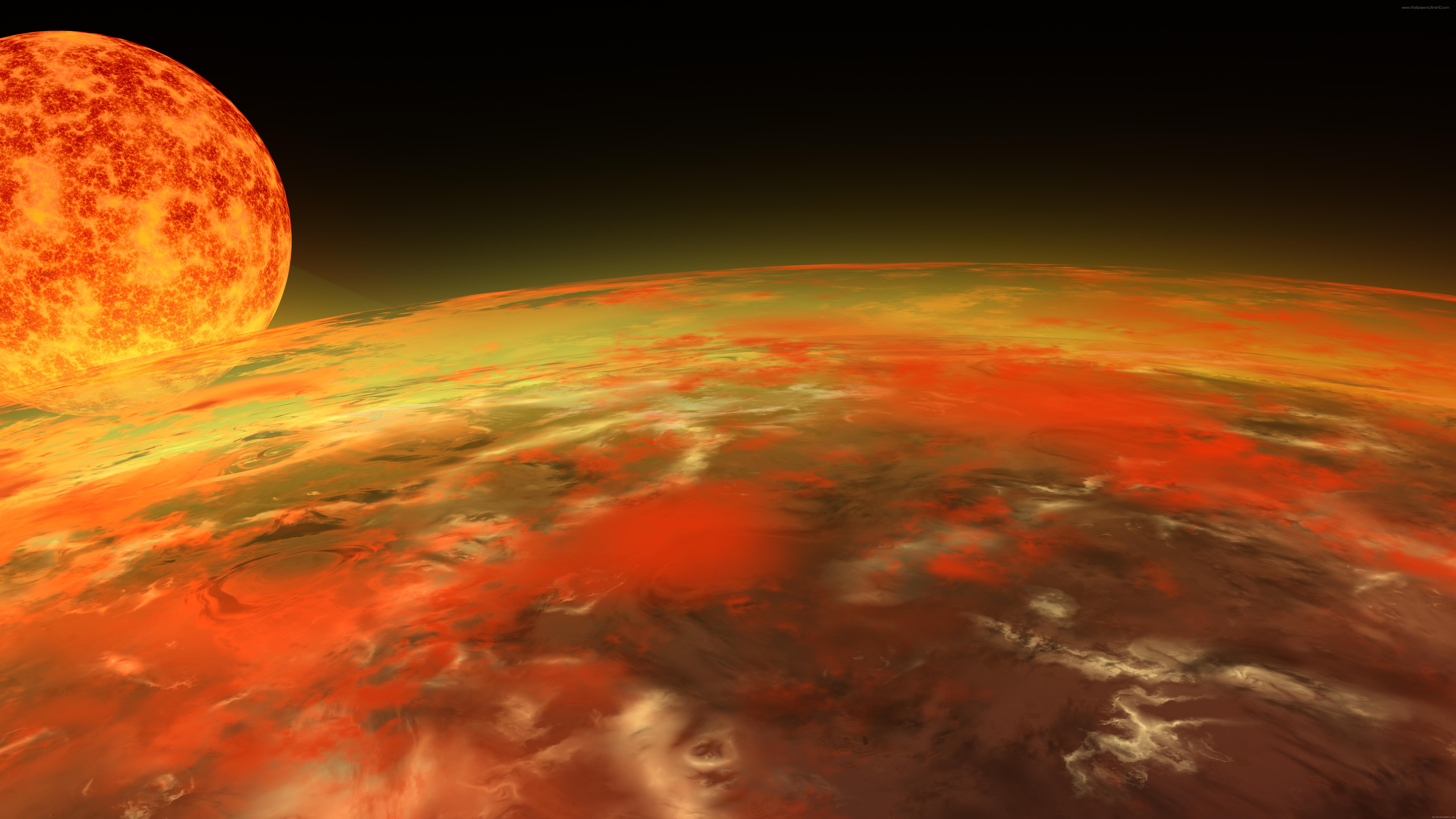 Laden Sie das Feuer, Planet, Science Fiction, Weltraum, Orange Farbe), Stern, Planetenlandschaft-Bild kostenlos auf Ihren PC-Desktop herunter
