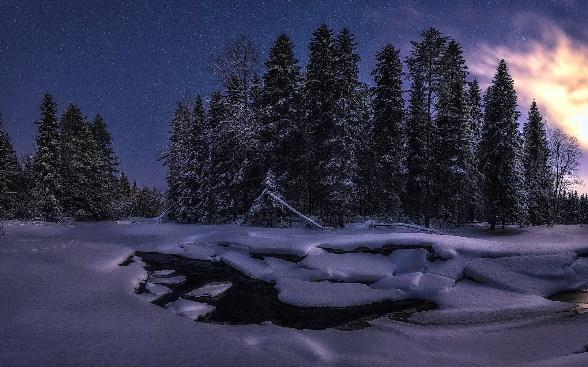 Download mobile wallpaper Winter, Snow, Lake, Forest, Tree, Earth, Dusk for free.