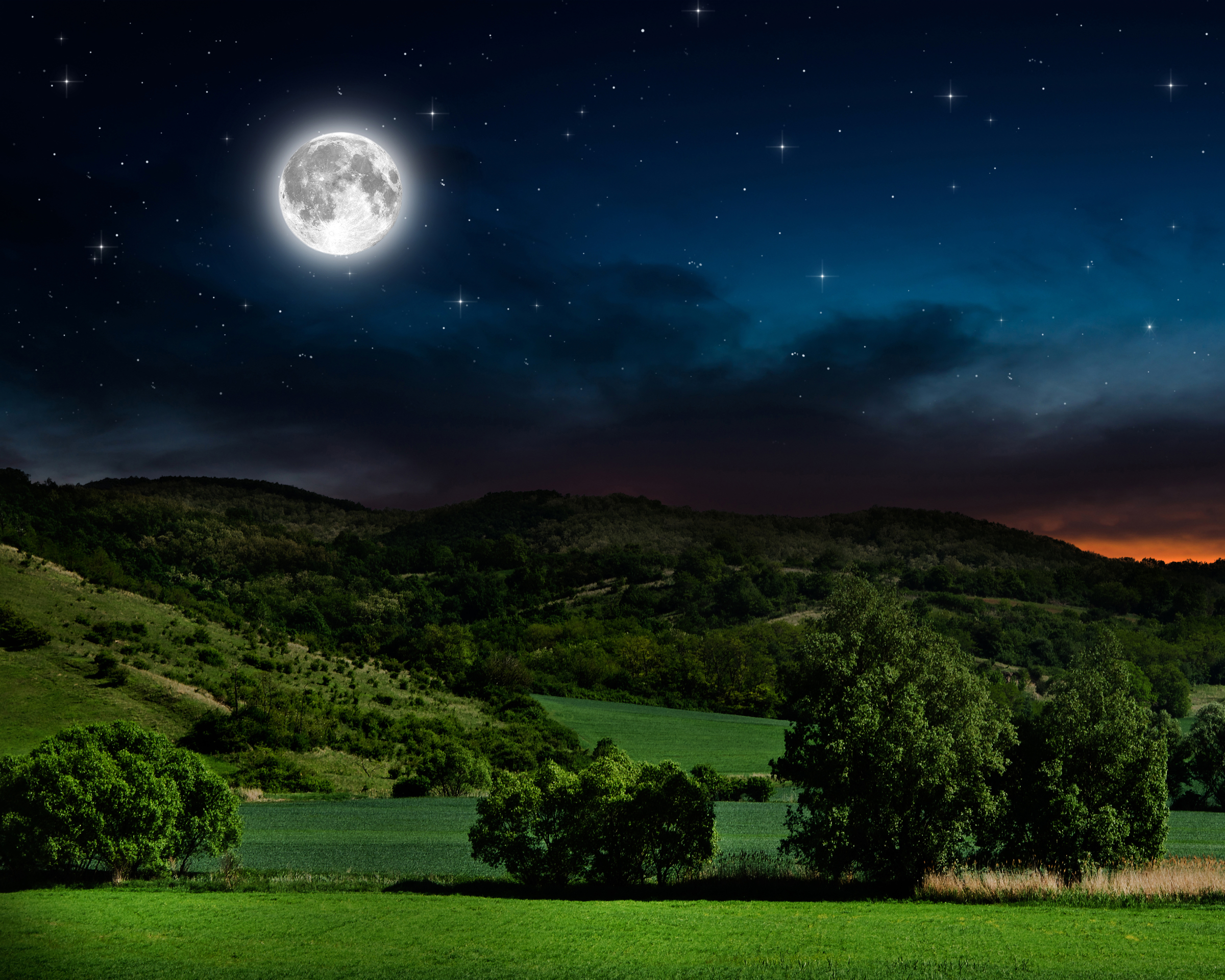 Download mobile wallpaper Sky, Night, Moon, Starry Sky, Earth, Field for free.